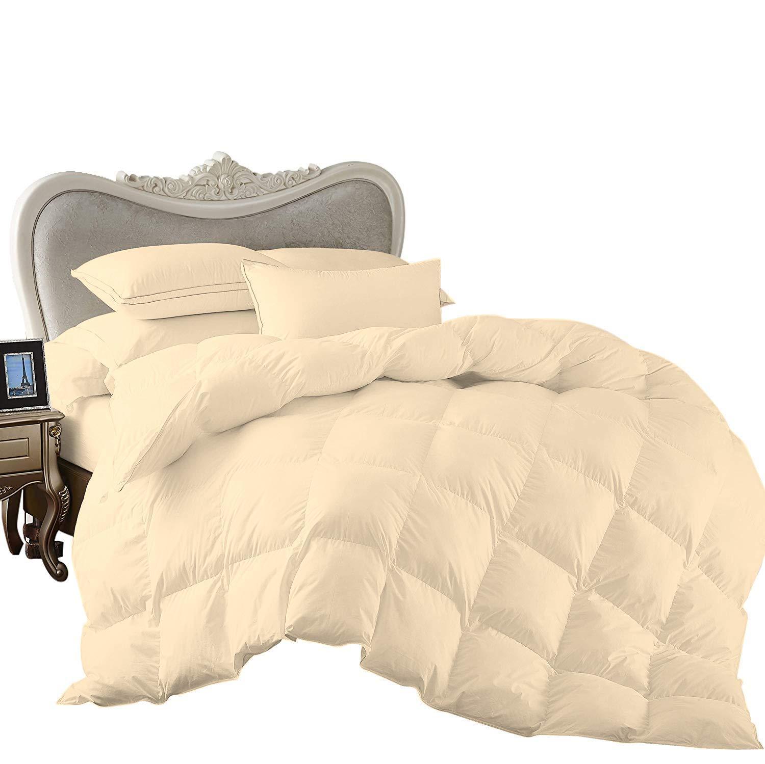 Luxury Egyptian Oversized Super King 3 Piece Comforter Ivory Solid by DNG 800 Thread Count 100% Egyptian Cotton