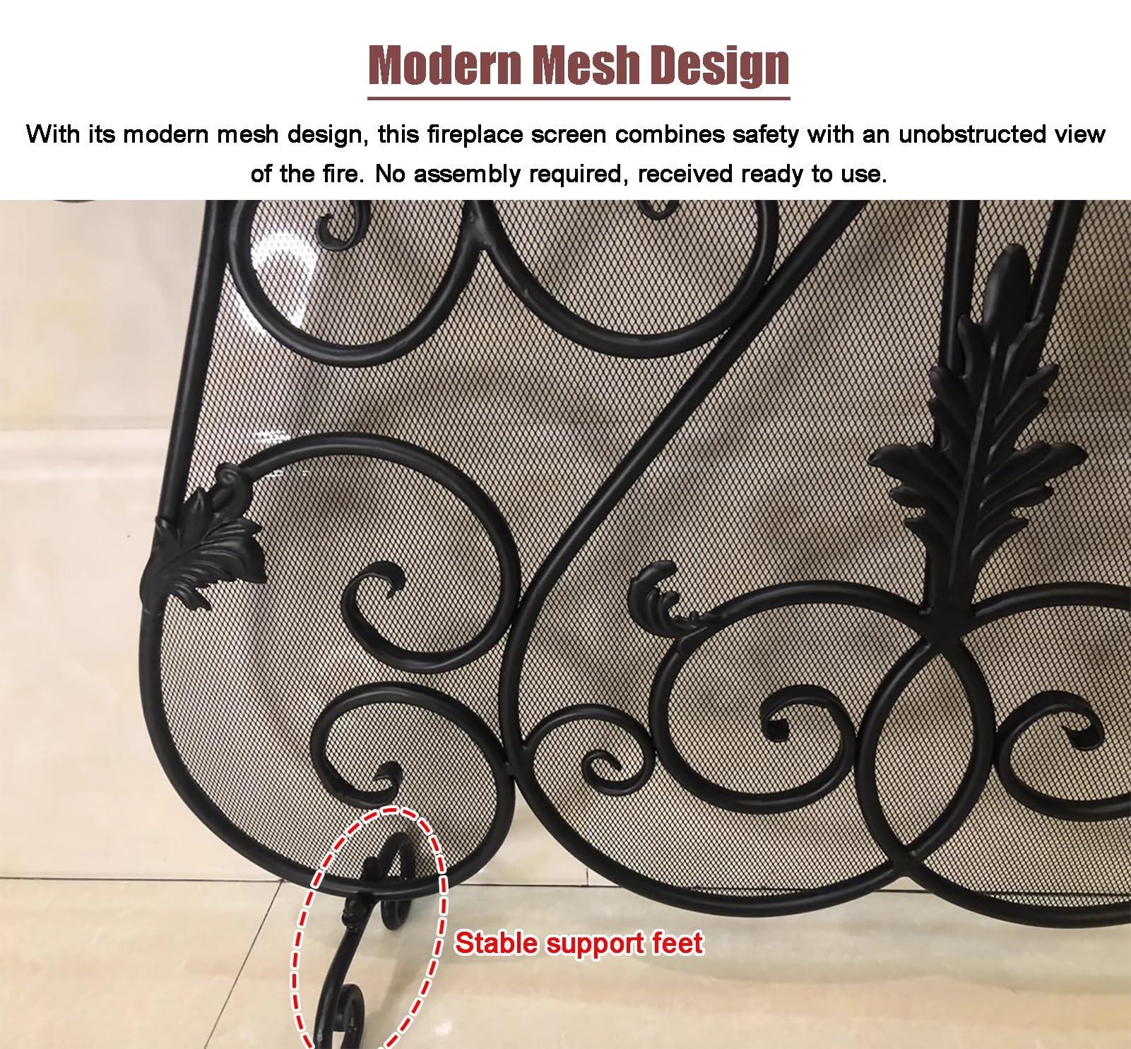 NUNETH Customizable Fireplace Screen Baby Proof, Heavy Duty Fireguard Cover with Thick Mesh, Handcrafted Balck Fire Screens, Kids Pets Safety Standing Gate