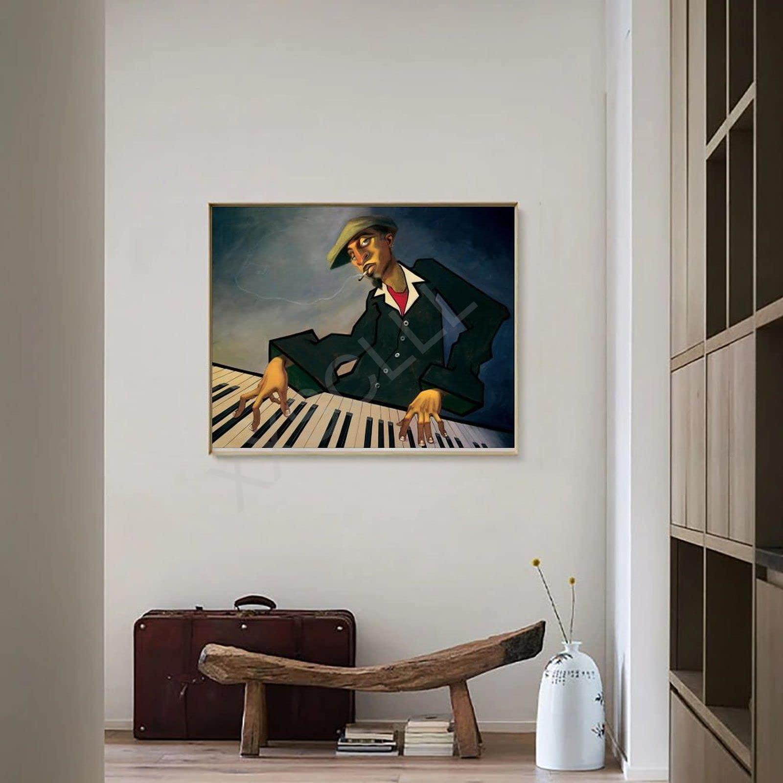 UMATR UMATR Artist Justin Bua Piano Man II Aesthetic Art Poster Canvas Painting Wall Art Poster for Bedroom Living Room Decor 10x8inch(25x20cm) Unframe-Style