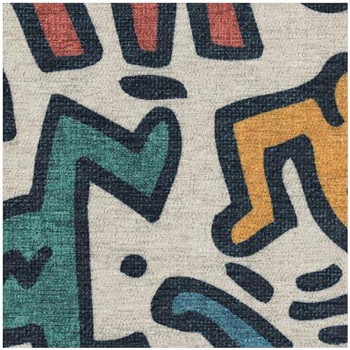 RUGGABLE Ruggable x Keith Haring Washable 2x3 Area Rug, Block Party Multicolor, Premium Rugs for Living Room, Bedroom, Kitchen, Office, Classroom with Gripper Non Slip Pad
