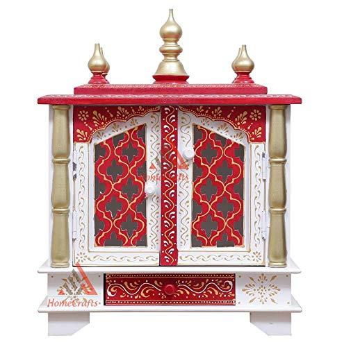 Homecrafts Handpainted Wooden Home Temple with Doors, Rajasthani Art (in Side Puja thali, Poja Books,God Pics.LED Lights nd More.