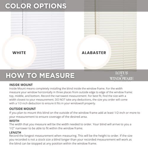 LOTUS & WINDOWARE LOTUS & WINDOWARE Cordless Mini Blind, 1" Vinyl Slats, 63" Wide x 48" Long - Alabaster, Window Blinds for Home and Office, Interior Door Blinds - Light Filtering