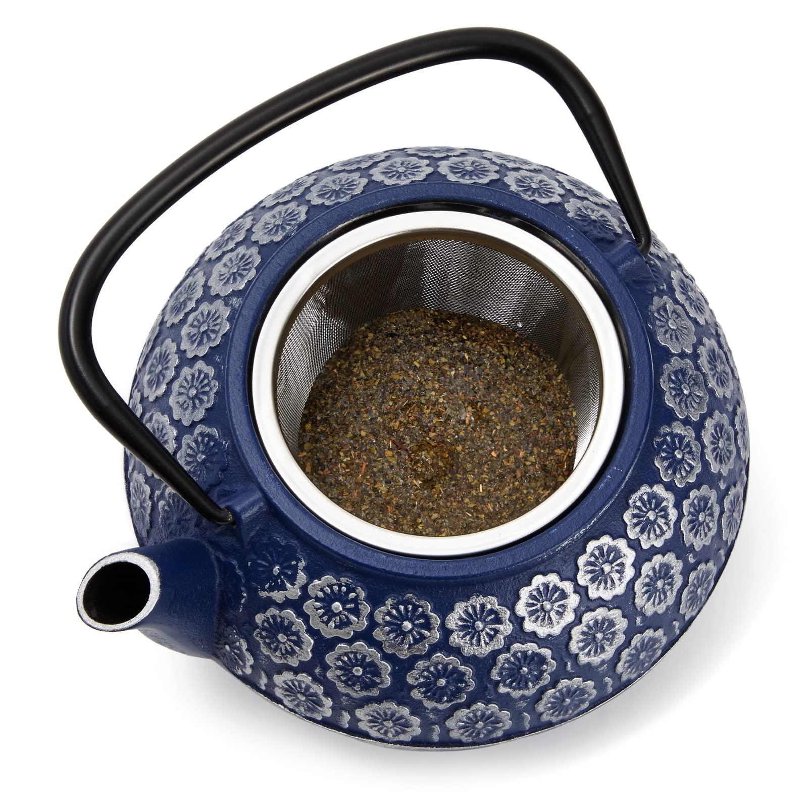 Juvale Juvale Japanese Cast Iron Teapot with Infuser for Loose Leaf and Tea Bags, Kettle Includes Handle and Removable Lid (Blue, 34oz)