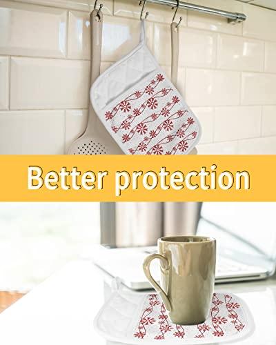 LEOKOTI 5 Pack Pocket Pot Holders, Christmas Snowflake Hot Pads for Kitchen Heat Insulation Potholders, Xmas Winter Red Snowflake White Decor Pot Holder Oven Mitts Hot Pad Trivet for Baking Cooking 9\"x7\"