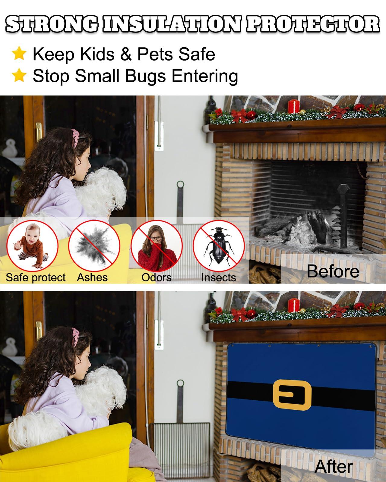 Sabolny Santa Claus Belt Fireplace Cover Magnetic, Indoor Fireplace Blanket Fireplace Draft Stopper Save Energy Fireplace Cover for Summer & Winter Living Room Merry Christmas Navy Blue 36\'\' W x 27\'\' H