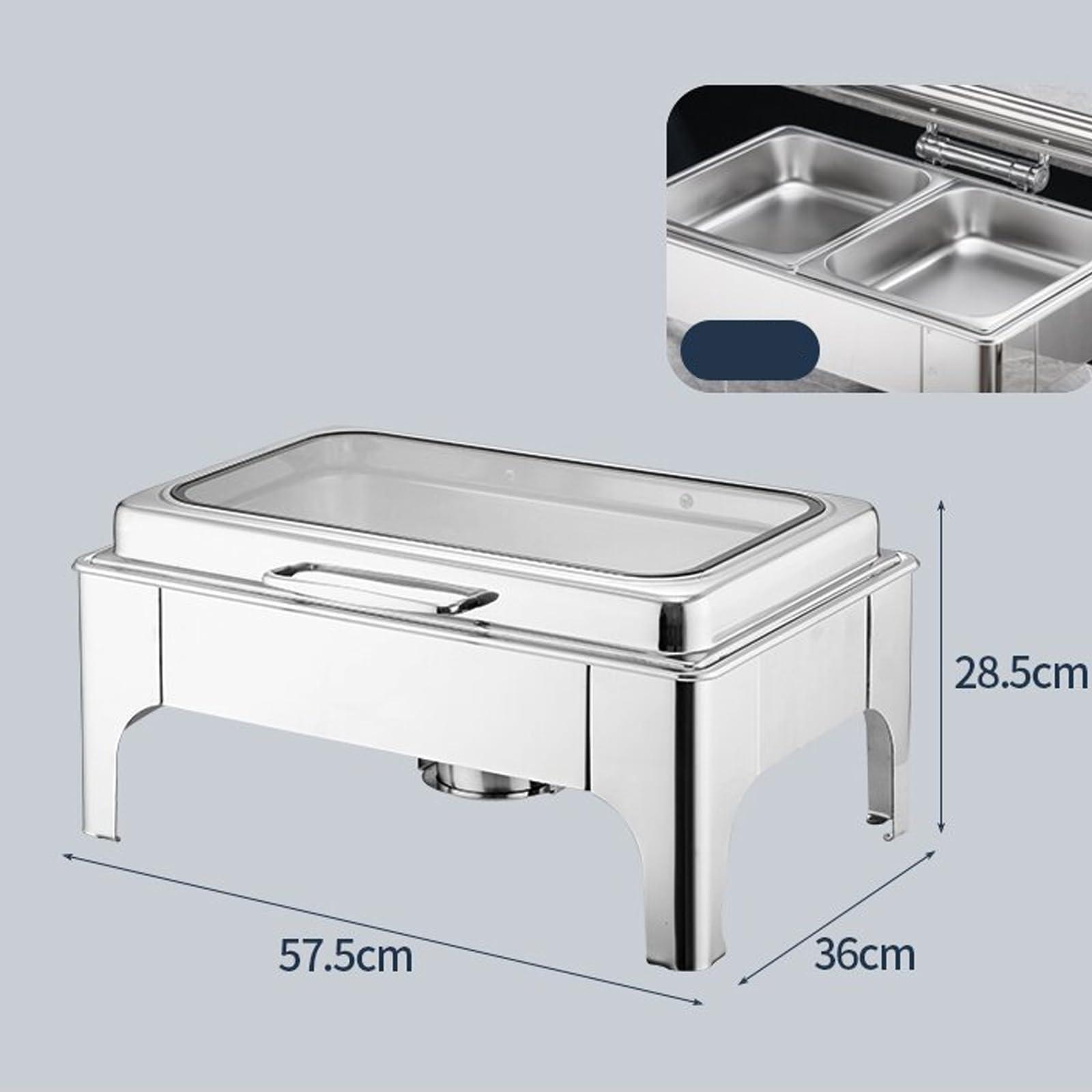 YOtat Chafing Dish Buffet Set,Stainless Steel Catering Serve Chafer,Restaurant Food Warmer, Rectangular Buffet Stove Food Pans and Foldable Frame for Party (A Double Grid)