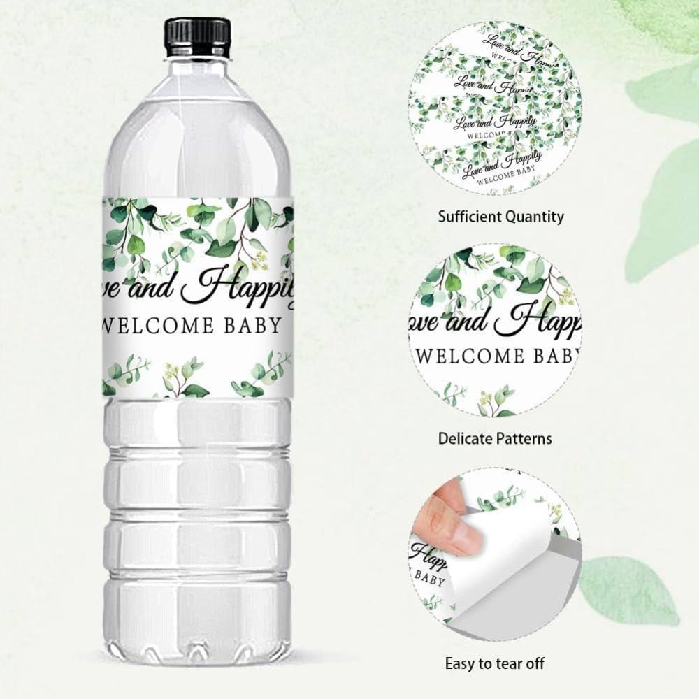 Zlatomu Personalised Water Bottle Labels - Plant Leaves Pattern Text Custom Bottle Stickers, Waterproof Bottle Label for Weddings G