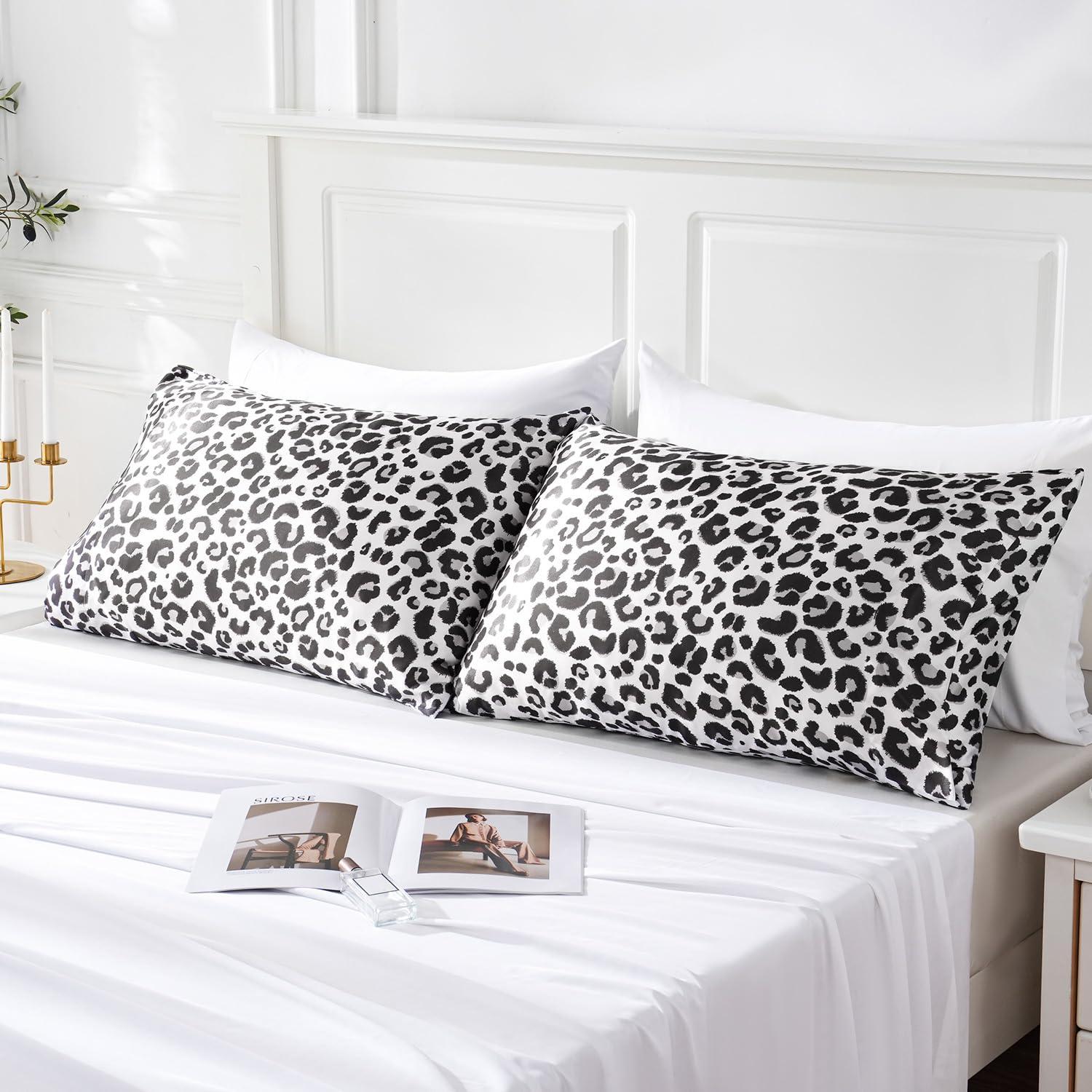 MR&HM MR&HM Satin Pillowcase for Hair and Skin, Silk Satin Pillowcase 2 Pack, Standard Size Pillow Cases Set of 2, Silky Pillow Cover with Envelope Closure (20x26, White Leopard)
