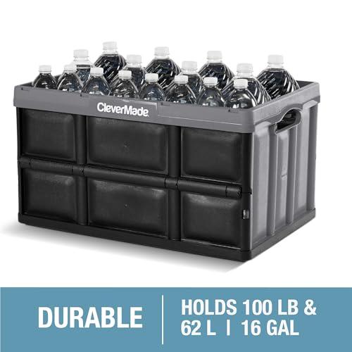 CleverMade CleverMade Collapsible Storage Bin, Royal Blue, 3PK - 62L (16 Gal) Stackable Storage Containers, Holds 100lbs Per Bin - Plastic Storage Bins for Organizing, Closet Storage, Garage Storage