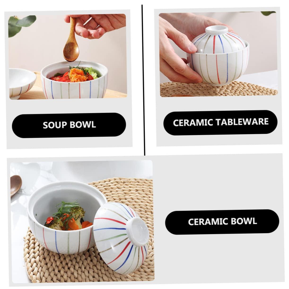 LABRIMP LABRIMP 1 PC Ceramic Steamed Egg Bowl Muffin Casserole Pot with Lid Mixing Bowl Tin Decorative Bowl Pans Kettle Bowls with Lids Rattan Food Containers with Lids Ceramic Tableware Ceramics