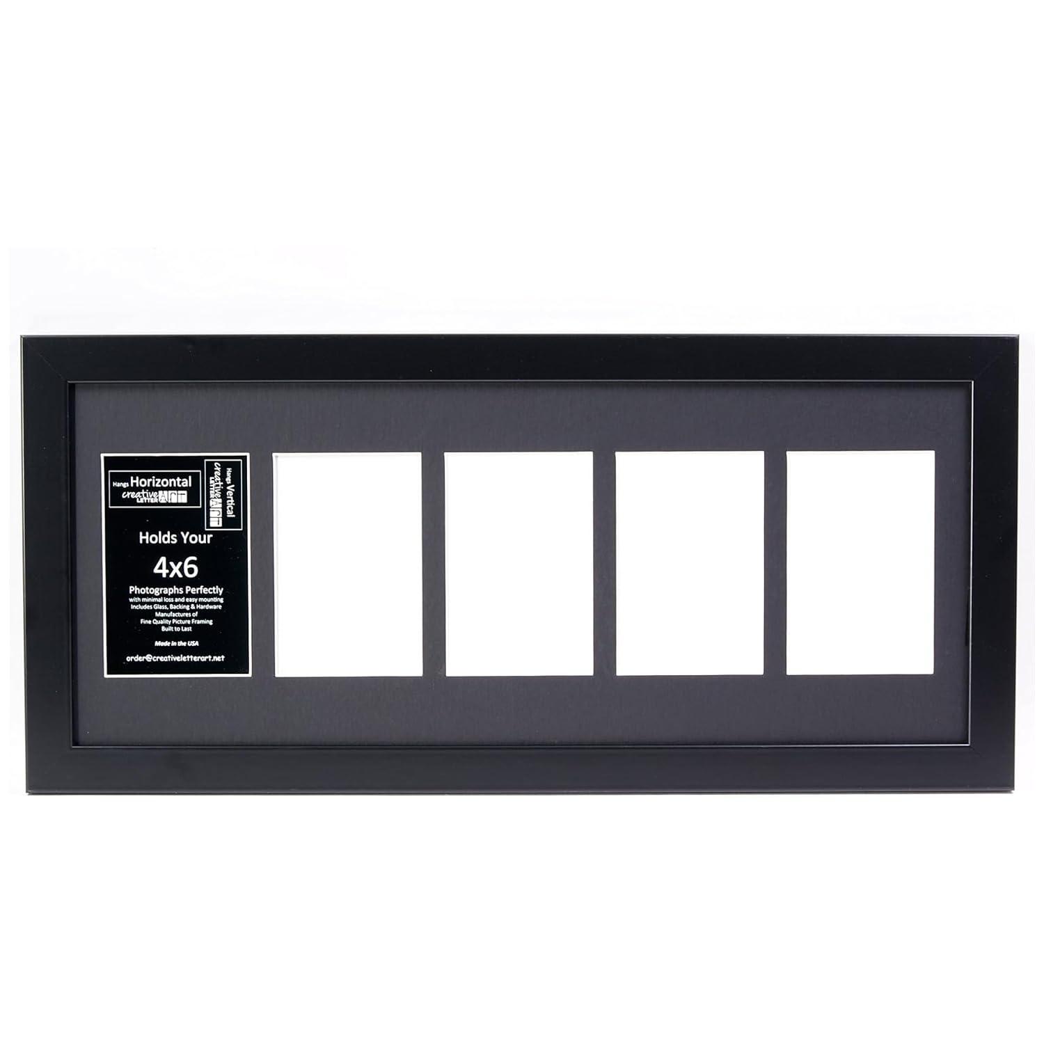 Creative Letter Art Creative Letter Art 4 x 6 Multiple Opening Picture Frame Collage with 5 holes, Manhattan Black Frame with 10 x 24-inch Black Mat, Full-Strength Glass, Photo Collage for Wall, 5 Openings
