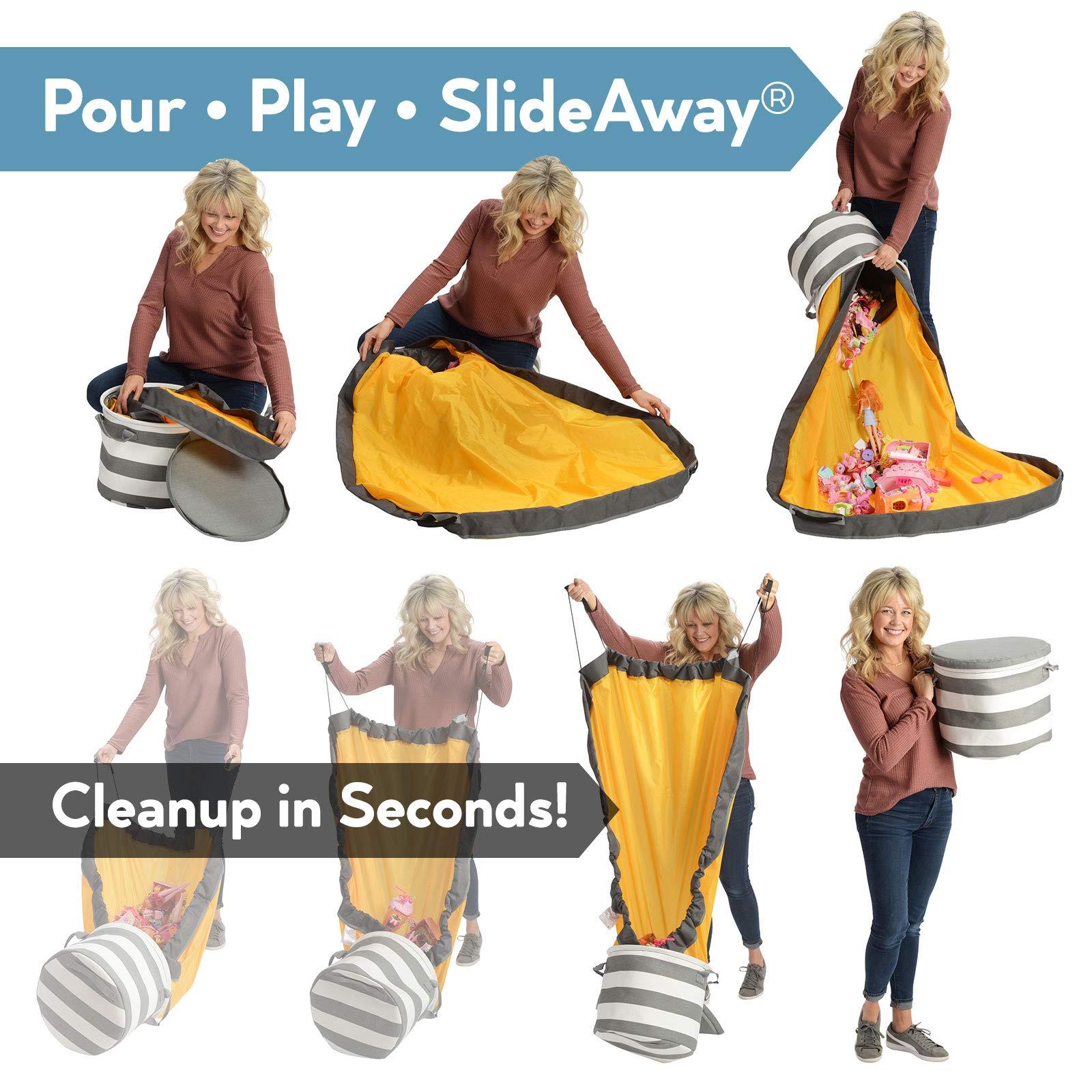 Creative QT Creative QT SlideAway Toy Storage Organizer & Play Mat for Kids - Organizer Storage Bin - Kids Toy Box for Boys & Girls - Playroom Bin - Holders for Kid Rooms, Classrooms, Teachers - Grey Stripes