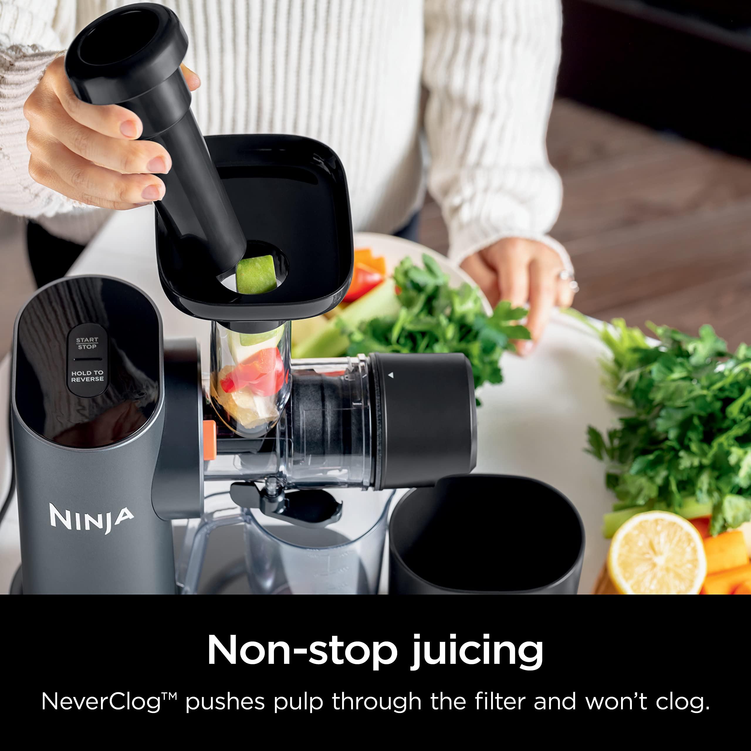 Ninja Ninja JC151 NeverClog Cold Press Juicer, Powerful Slow Juicer with Total Pulp Control, Countertop, Electric, 2 Pulp Functions, Dishwasher Safe, 2nd Generation, Charcoal