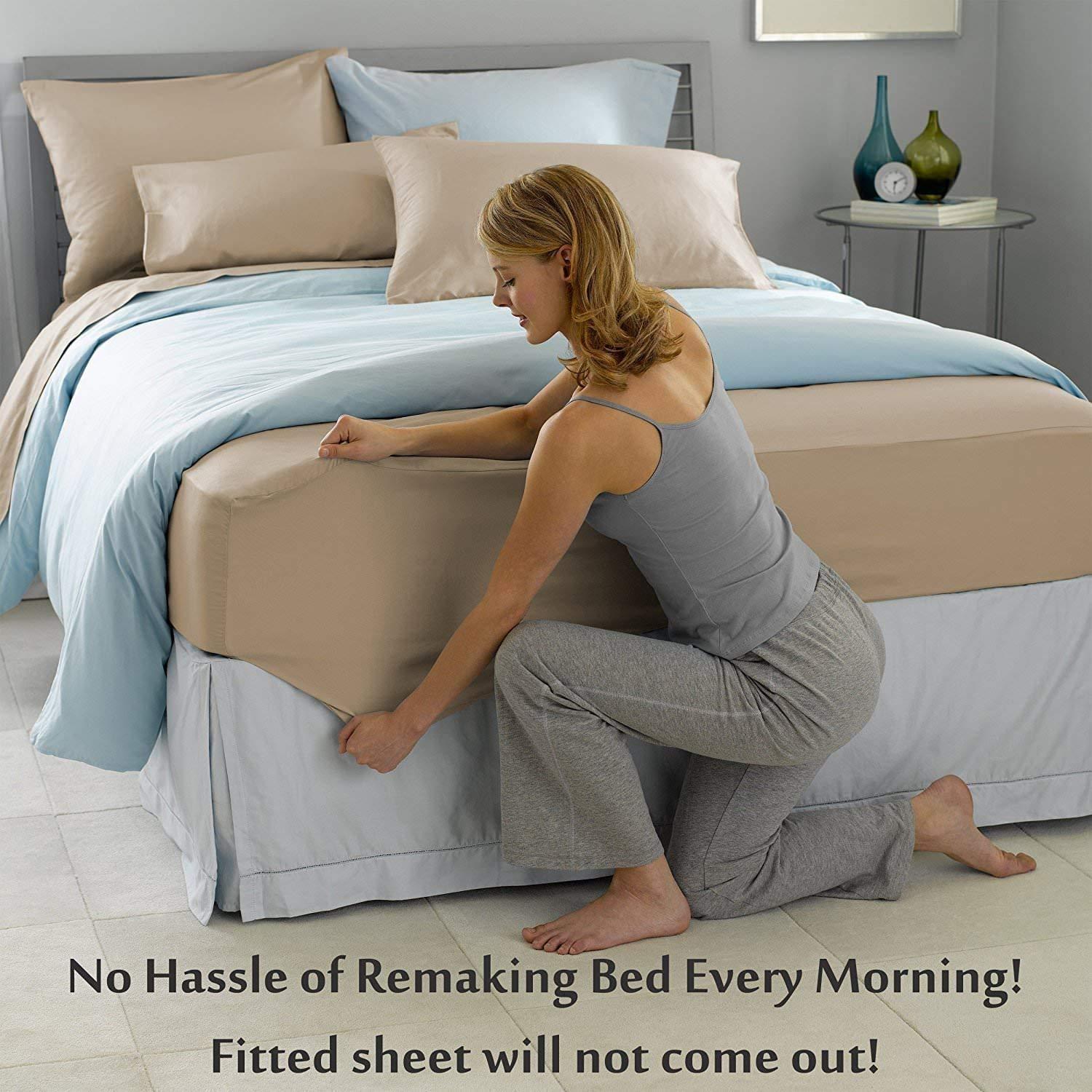 USA Bedding USA Bedding Authentic 1500 Thread Count Series Heavy Quality Full Sheet Set 100% Egyptian Cotton Sheet Set Full Size- Fit Up 15\" Inch to 18\" Inch Deep Pocket Striped (White)