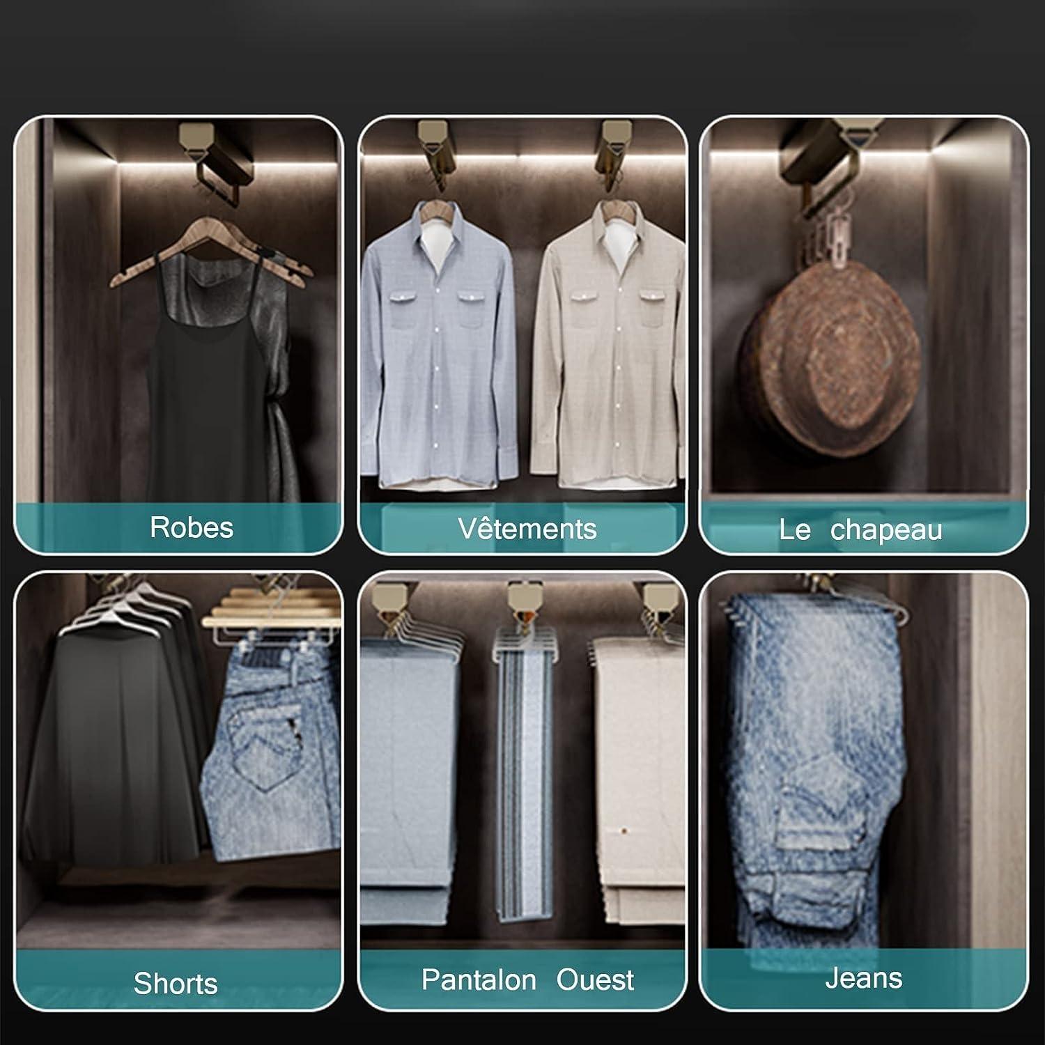 SAFWEL WUZM Pull-Out Closet Valet Rod, Adjustable Heavy Duty Steel Clothes Hanger Rail, Space Saving Multifunctional Pants Rack Clothes Organizers