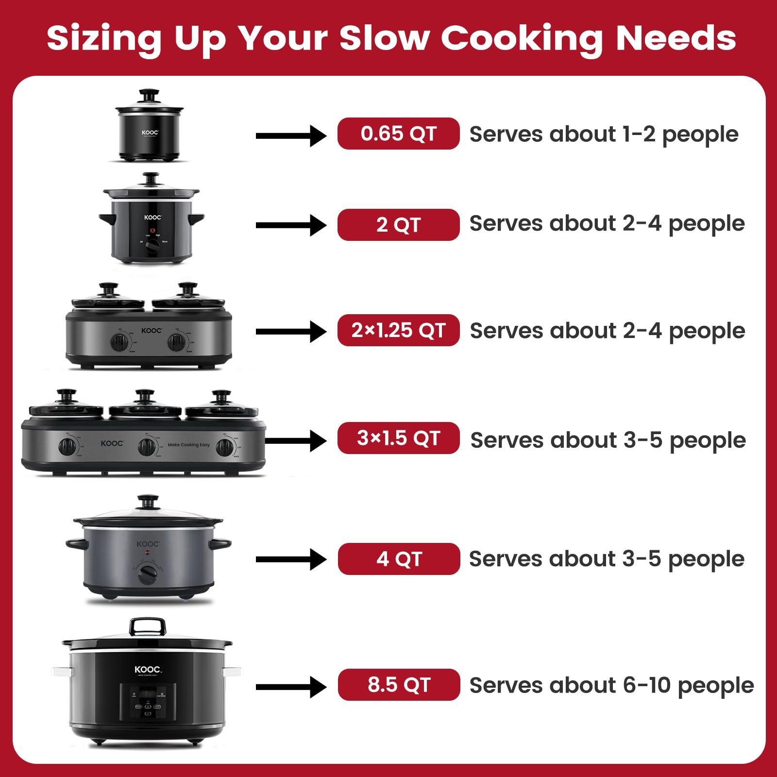 KOOC KOOC 4-Quart Slow Cooker, Free Liners Included for Easy Clean-up, 3 Temperature Settings, RED + KOOC Rubber Feet for Slow Cookers 5QT 7QT and 8.5 QT Pot Insert Accessories (8 Packs)