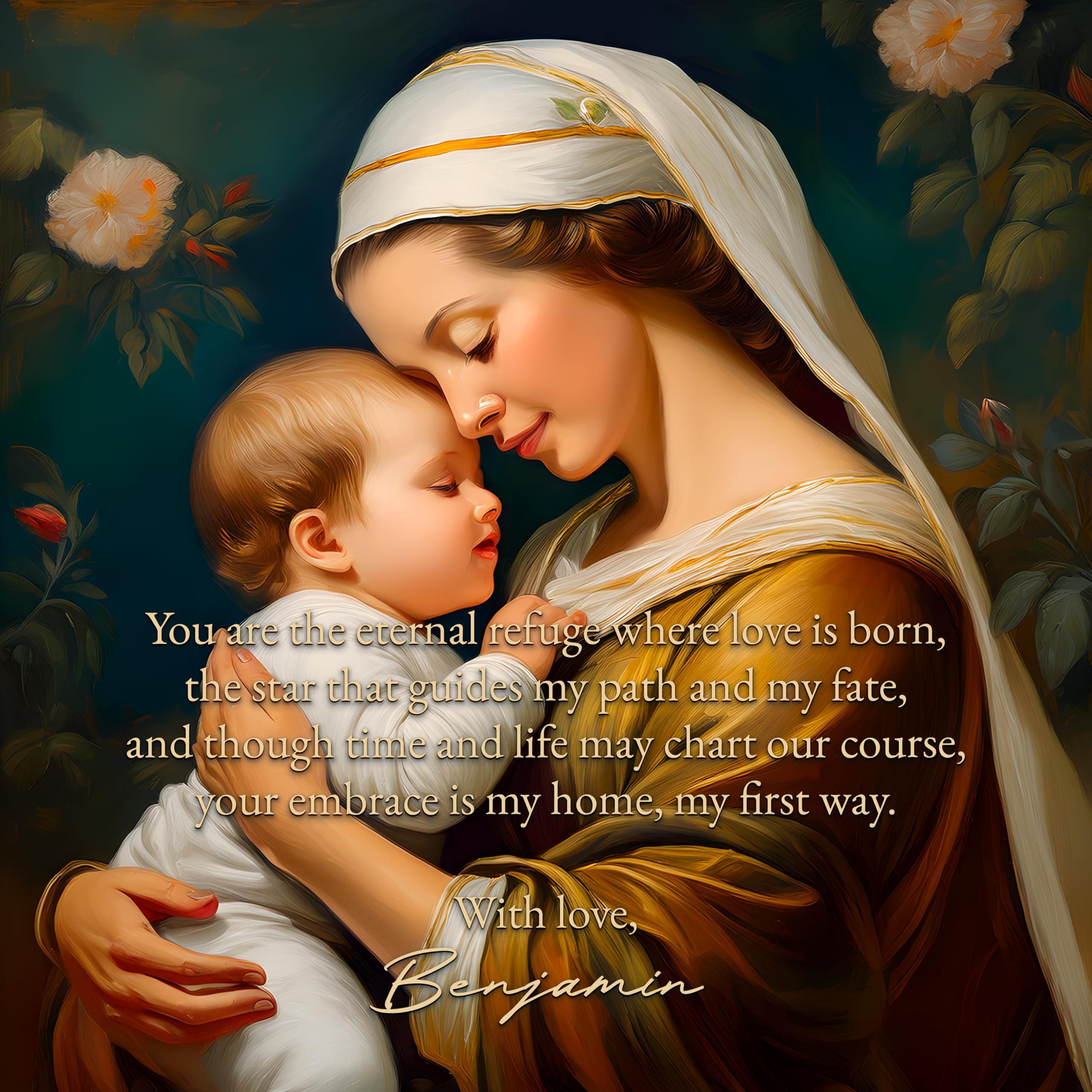 GENERIC Custom 14x14 Mothers Love Poem Art Print with Eco-Friendly Pinewood Frame, Personalized Gift for Mom, Ready to Hang