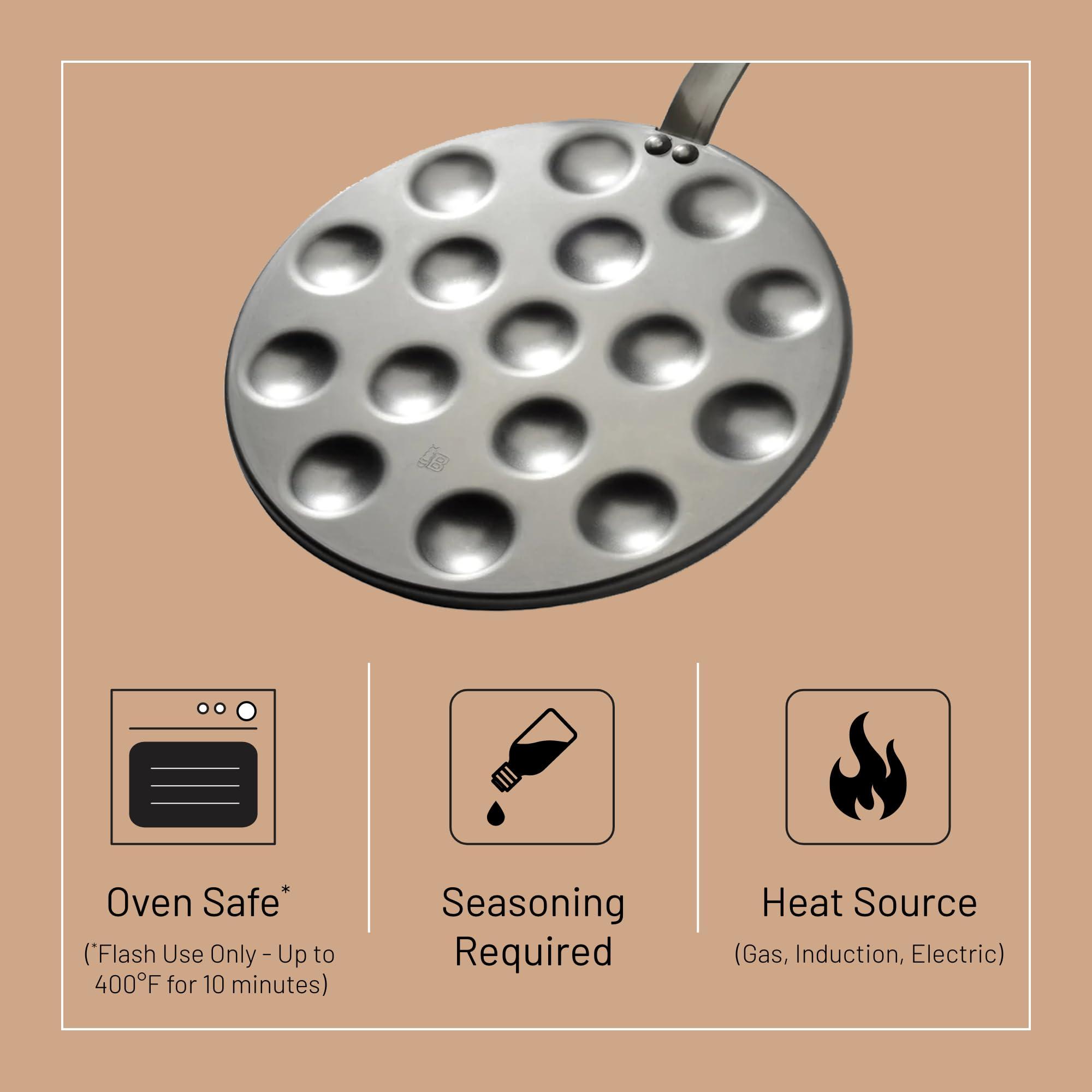 De Buyer De Buyer MINERAL B Carbon Steel Aebleskiver & Poffertjes Pan - Ideal for Mini Pancakes - Naturally Nonstick - Made in France