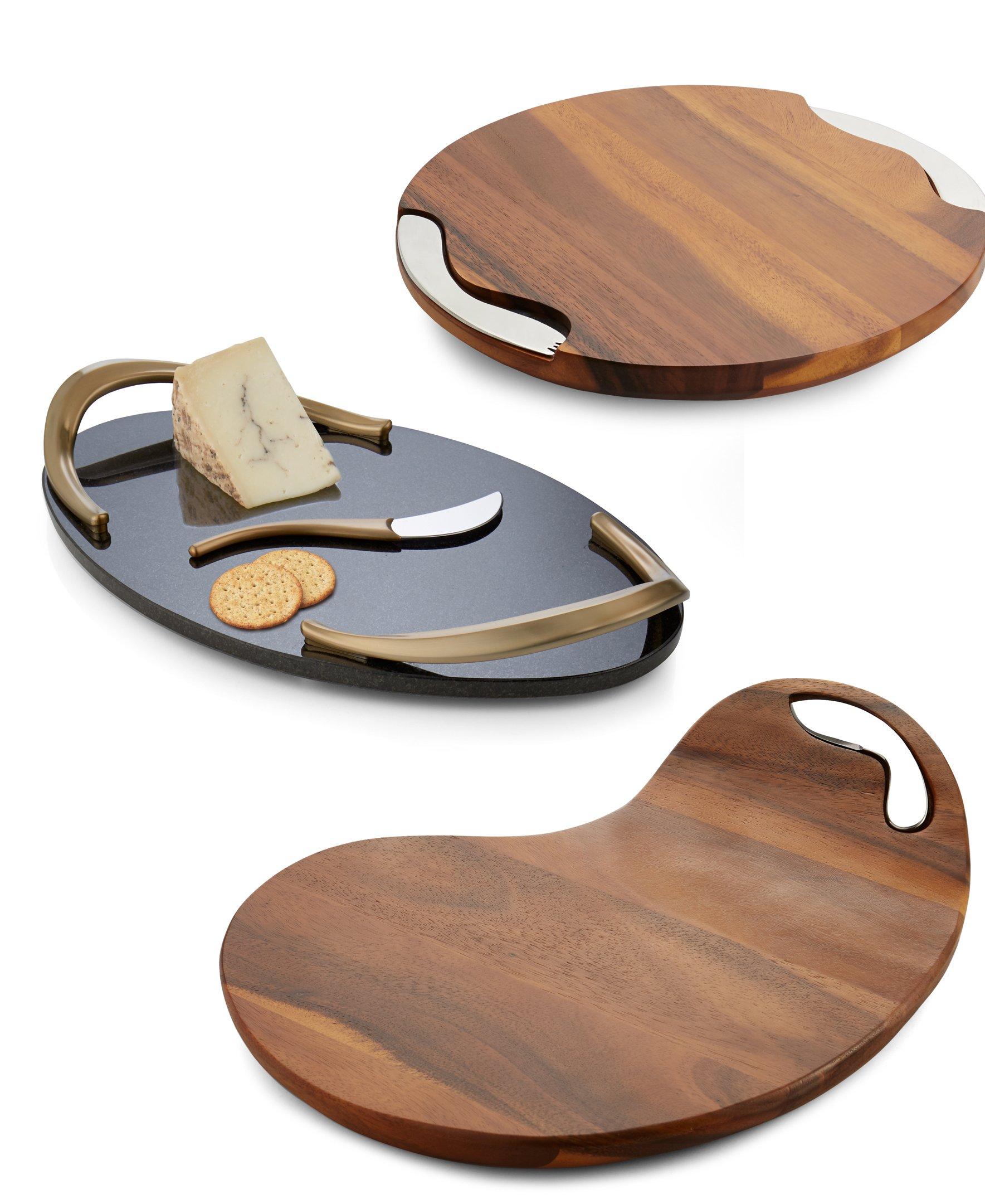 nambe Nambe Cheese Block with Knife and Spreader | 15 Inch Serving Set | Charcuterie and Butter Board | Made of Acacia Wood and Stainless Steel | Designed by Neil Cohen