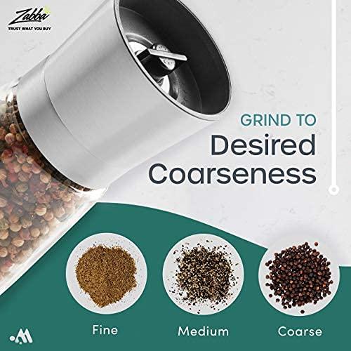 Modetro Modetro Salt and Pepper Shakers Set Adjustable Coarseness Pepper Grinder Mill for Sea Salt Spice Stainless Steel Glass 2 Pack