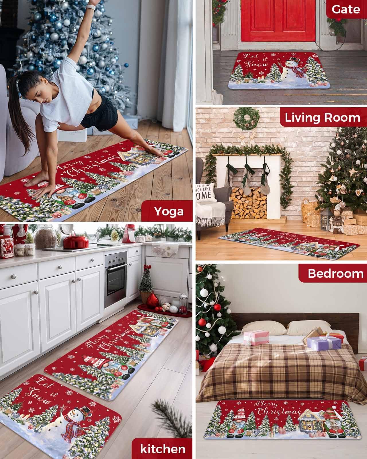 LooPoP Christmas Kitchen Rugs Set of 2 Snowman Kitchen Mats Gnome Red Xmas Tree Doormats Non Skid Area Runner Rugs Carpet Absorbent Floor Mat for Kitchen Home Winter Holiday Christmas Decorations Gifts