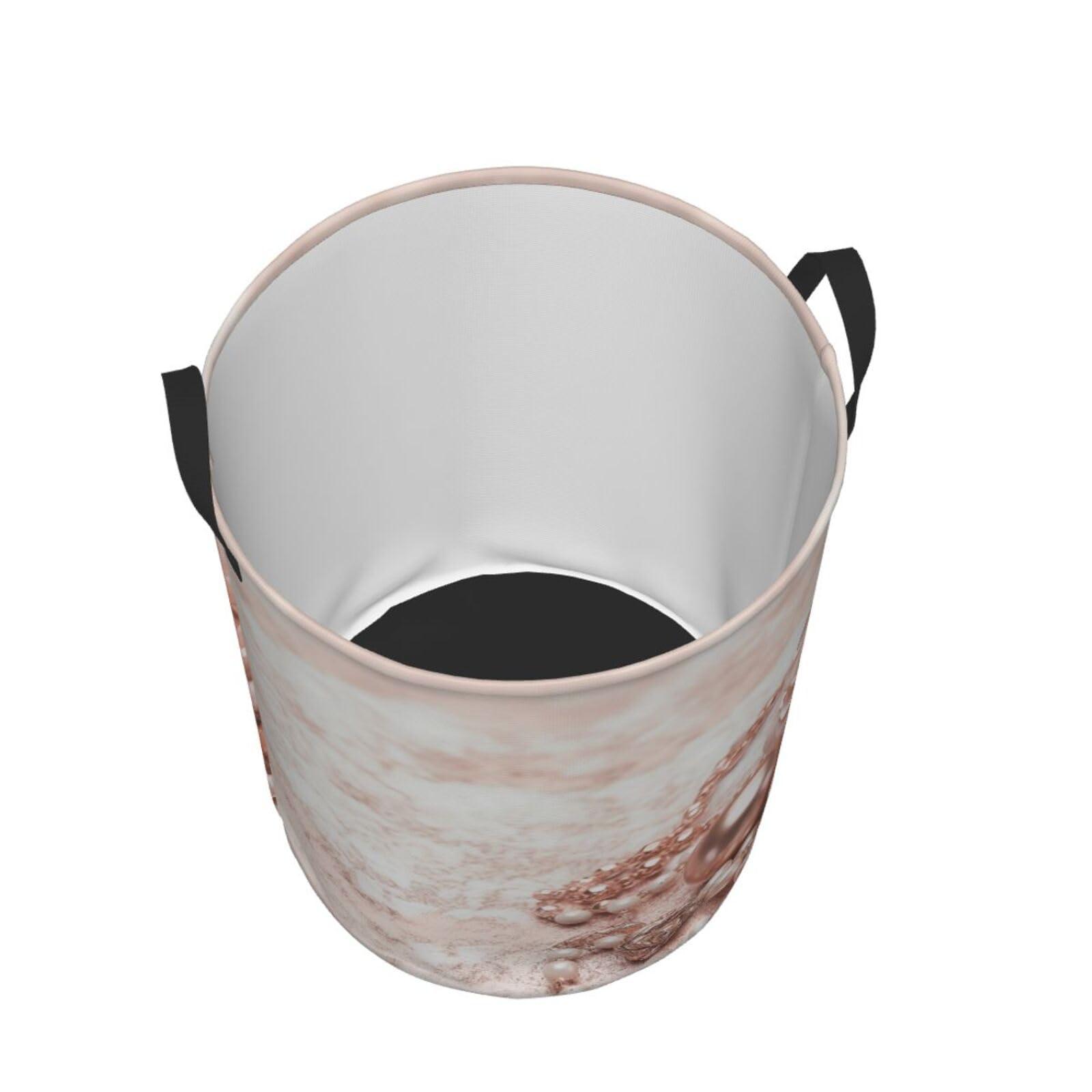 WSOIHFEC Blush Pink Rose Gold print Laundry Basket Waterproof Laundry Hamper with Handle Collapsible Organizer Basket Circular portable Storage Bin for Kitchen Living Room Bathroom Closet Car
