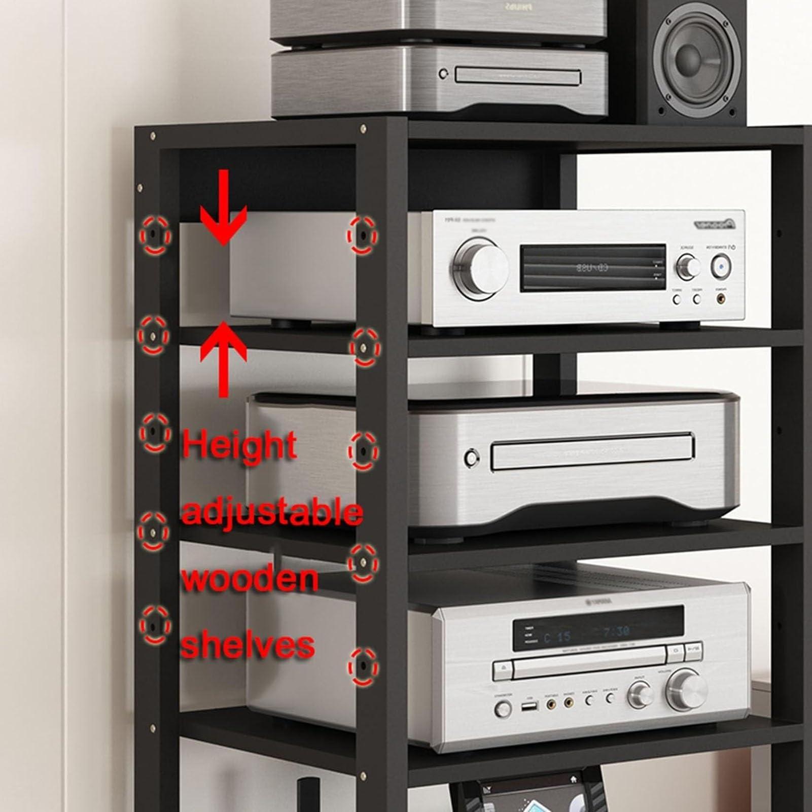 HOFSSI HOFSSI Movable 7 Shelves Audio Video Media Stand Cabinet with Height Adjustable Wooden Shelf Modern AV Cabinet, Entertainment Stereo Component Storage(Size : 50x40x131cm)