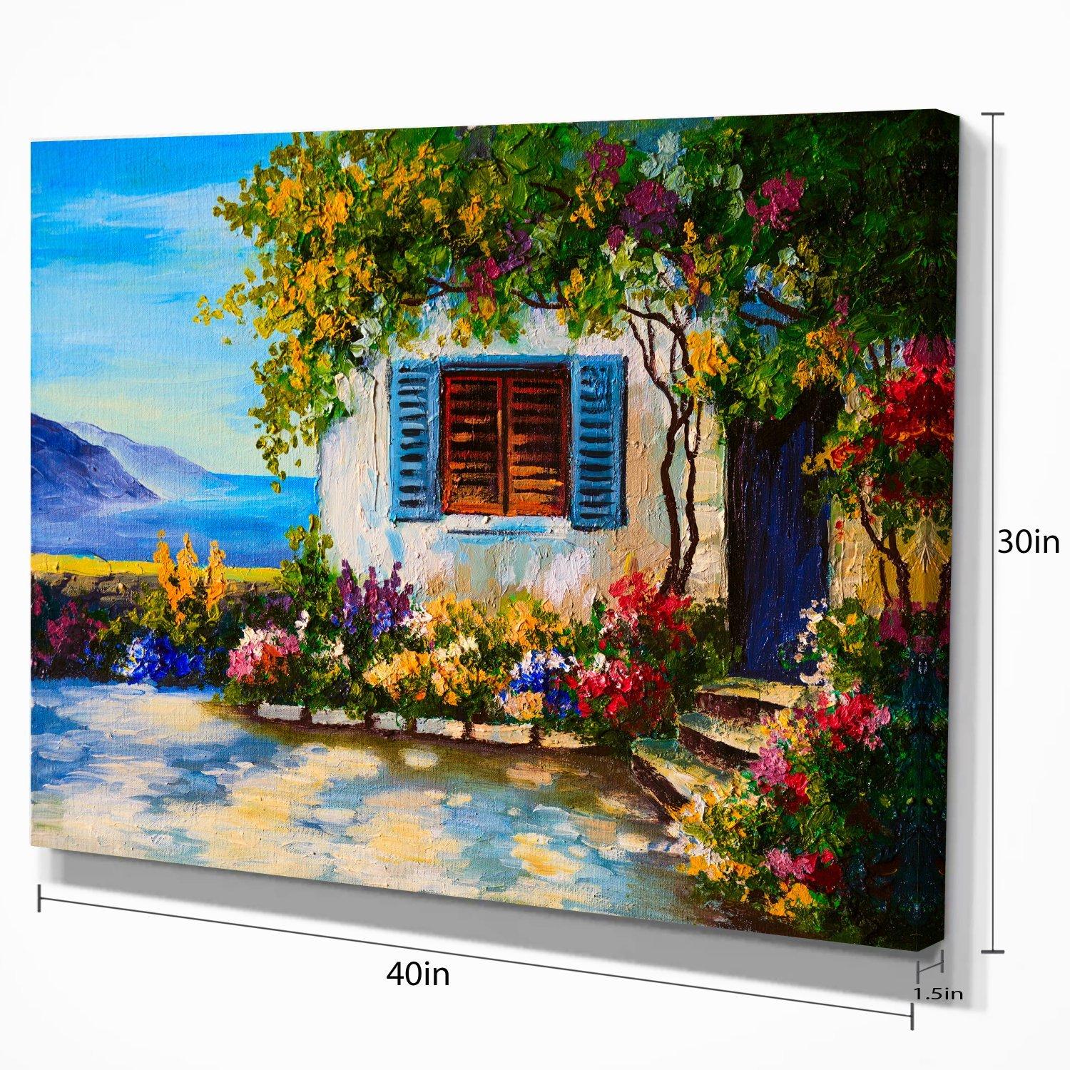 Designart House Near Sea Oil Painting Landscape Painting Canvas Print