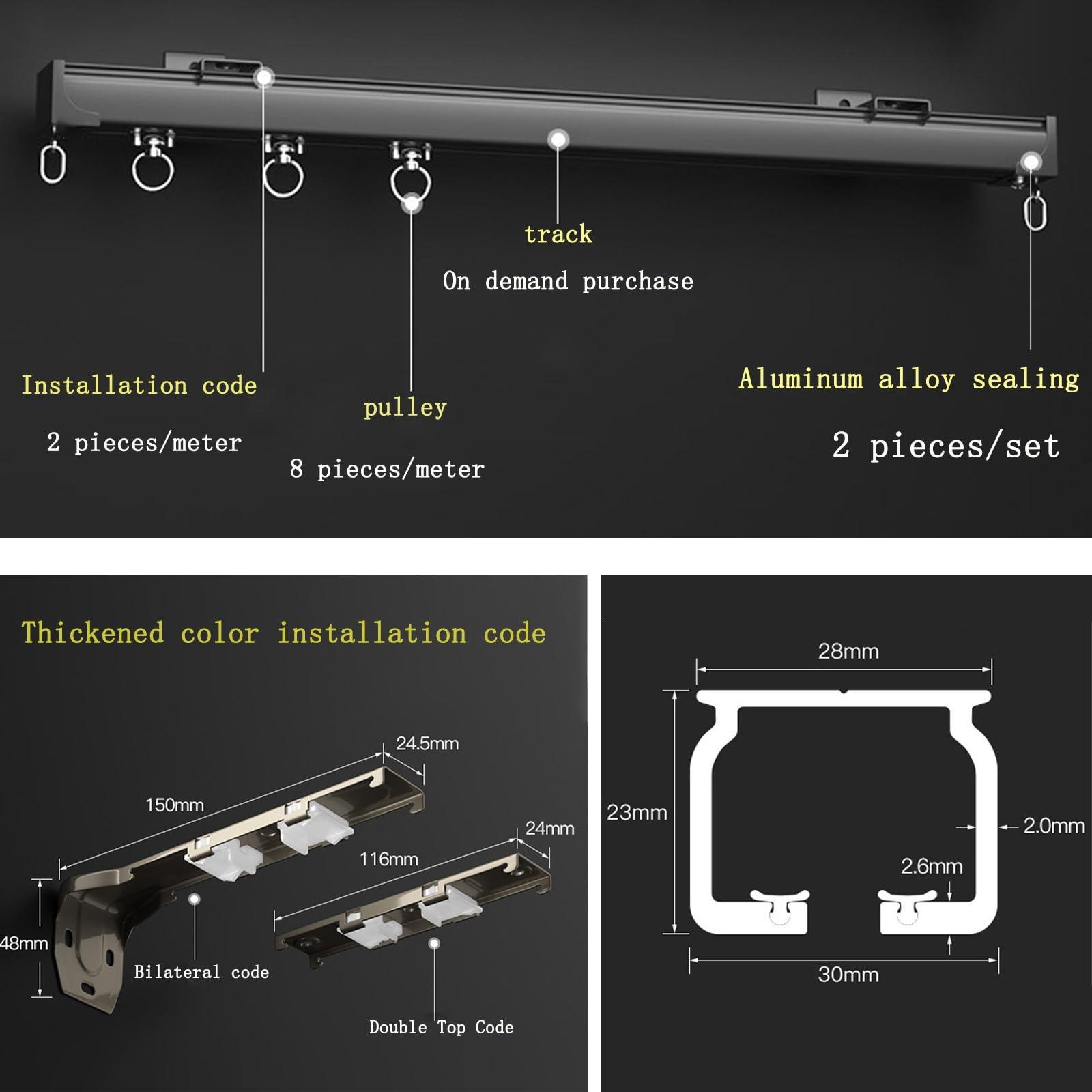 ROFBIHG Aluminum Ceiling Curtain Track, Heavy Duty Curtain Track System, Curtain Track Rail Fixings, Built-in Room Divider Sliding Rail, Ceiling Track Set for Curtains, Can Be Used for Windows, Bedrooms (Col
