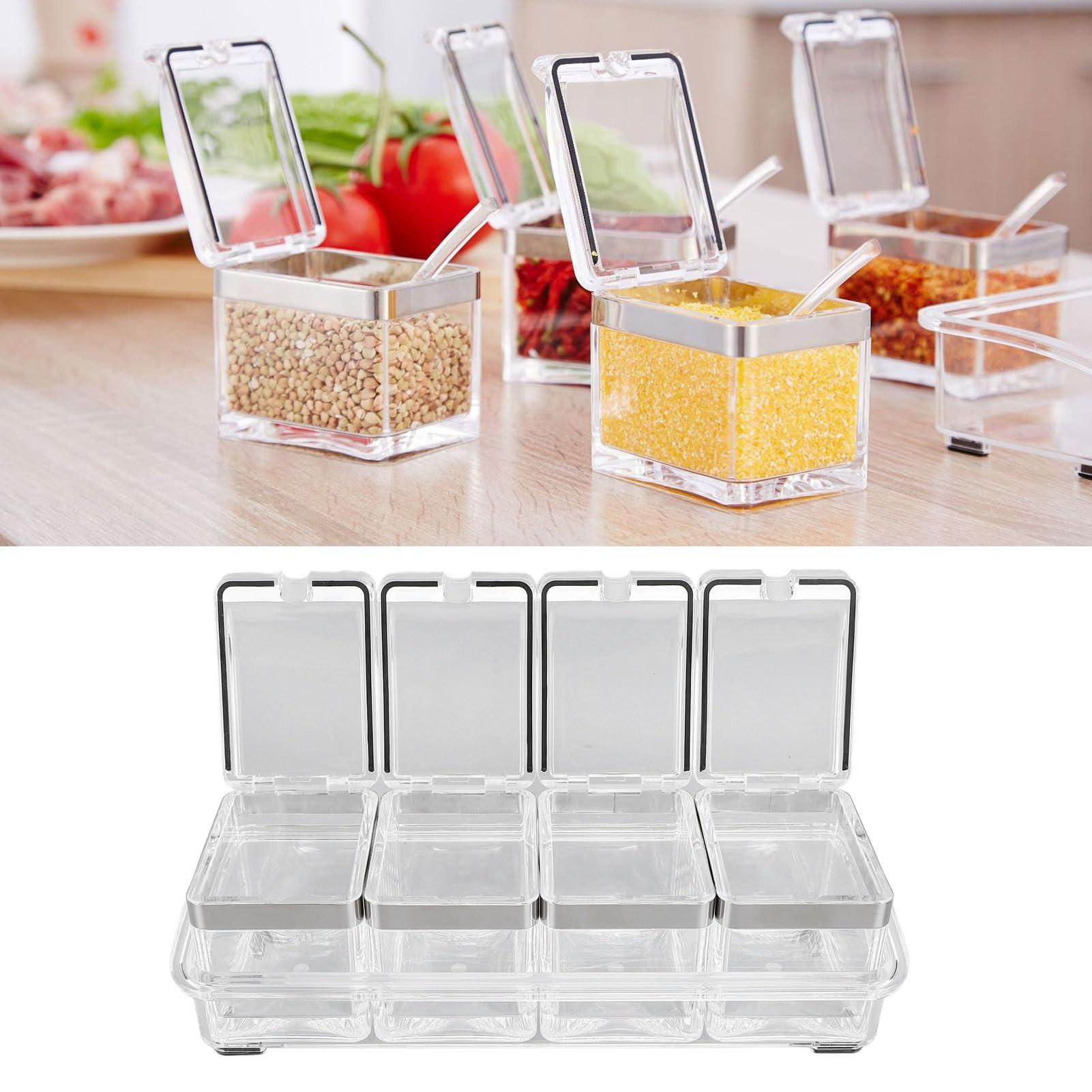 ZJchao ZJchao Clear Seasoning Rack Box Storage Container, Acrylic Organizer Jars with Spoons for Kitchen Modern Design Multipurpose Use