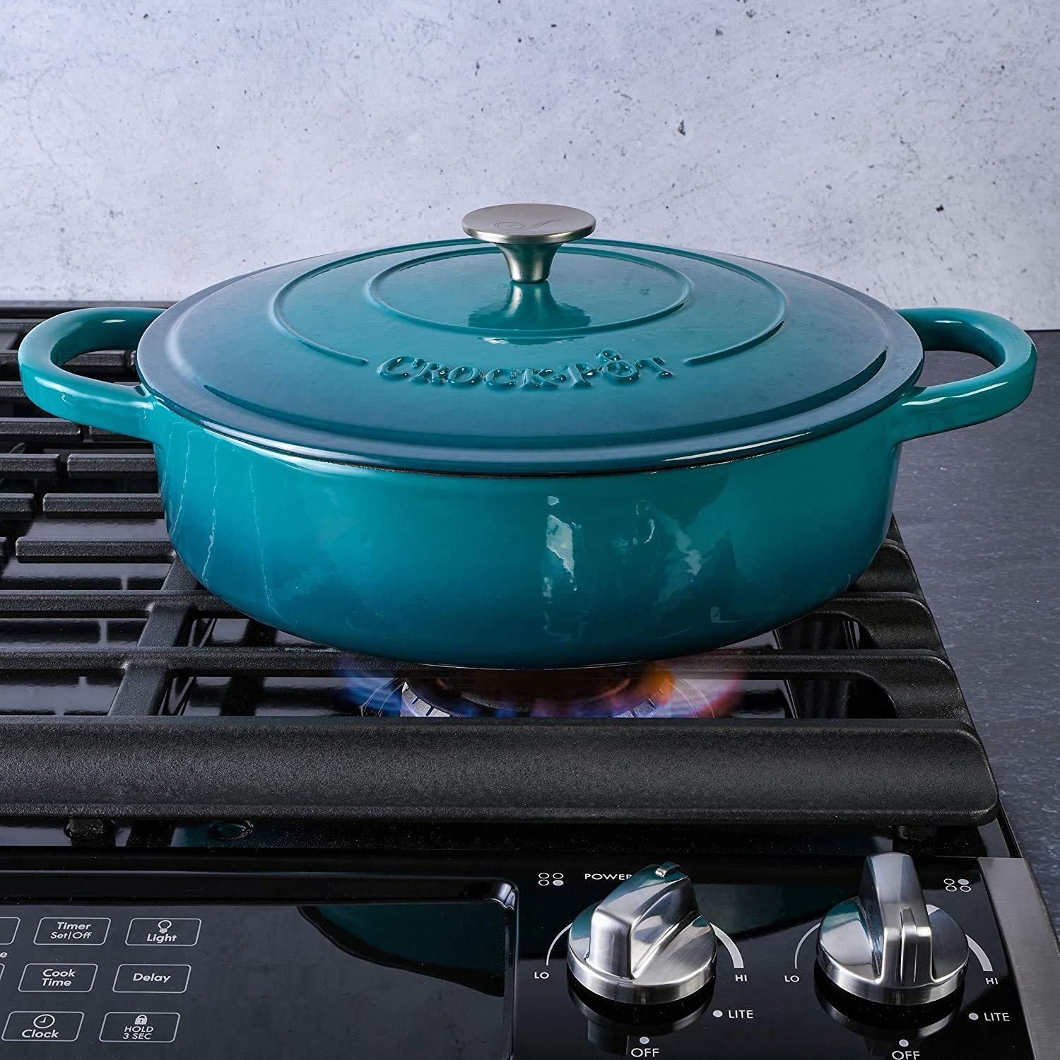 Crock-Pot Crock-Pot Crock Pot Artisan Enameled Cast Iron Braiser W/Lid, 5 Quart, Teal Ombre