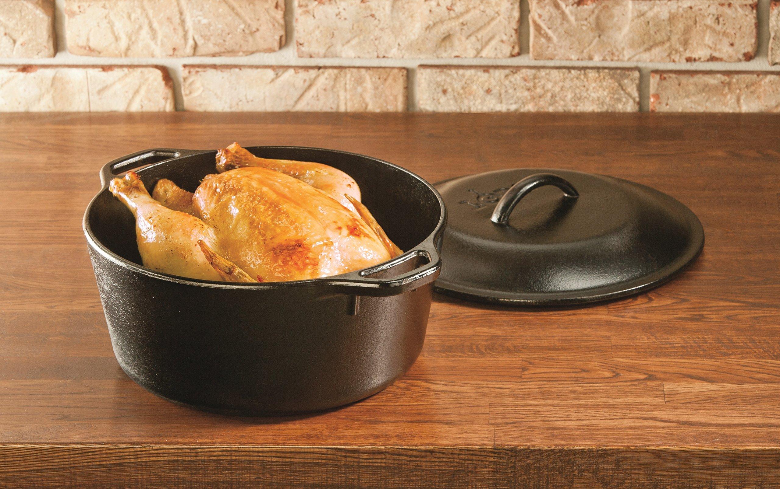 Lodge Lodge L8DOLKPLT Cast Iron Dutch Oven with Dual Handles, Pre-Seasoned, 5-Quart