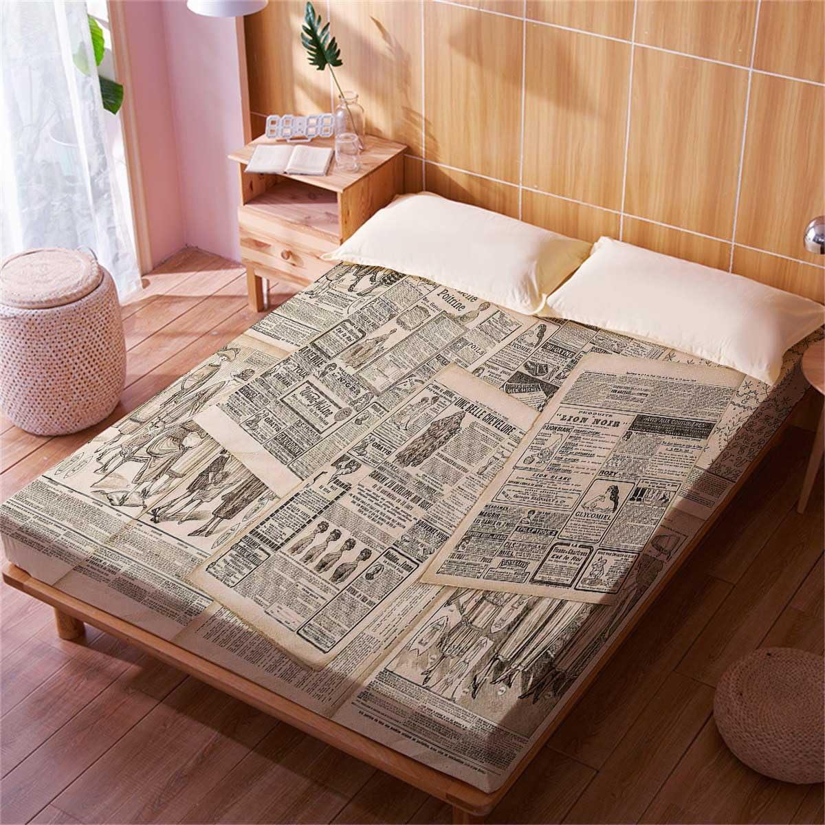 BAGLEV California King Size Old Newspaper Bed Fitted Sheets Bed Covers Soft & Cooling