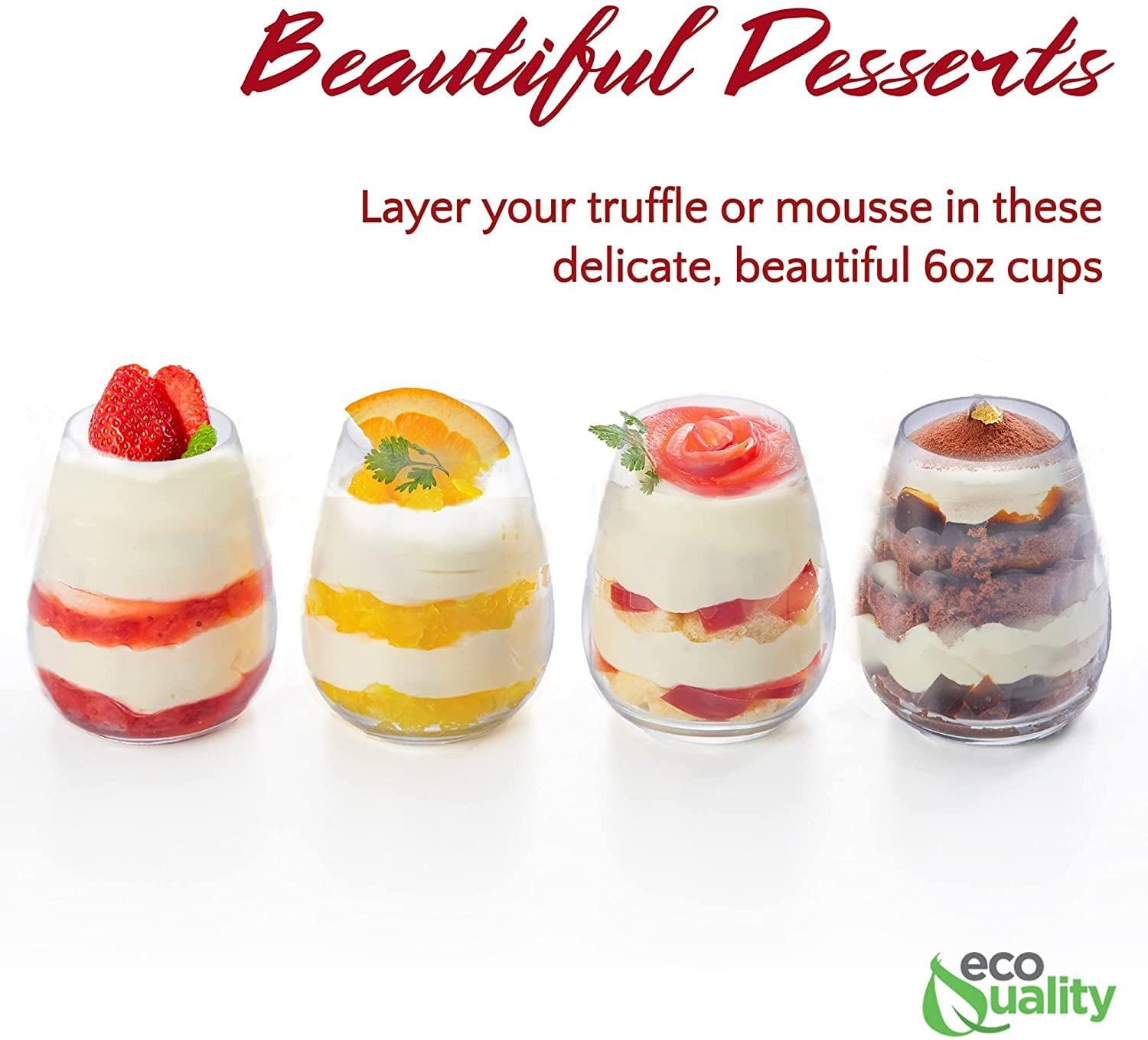 EcoQuality EcoQuality 6 oz Mini Stemless Clear Plastic Wine Glass, Unbreakable Elegant and Reusable Wine Tumbler for Wine Tasting, For Indoor or Poolside Party (96)