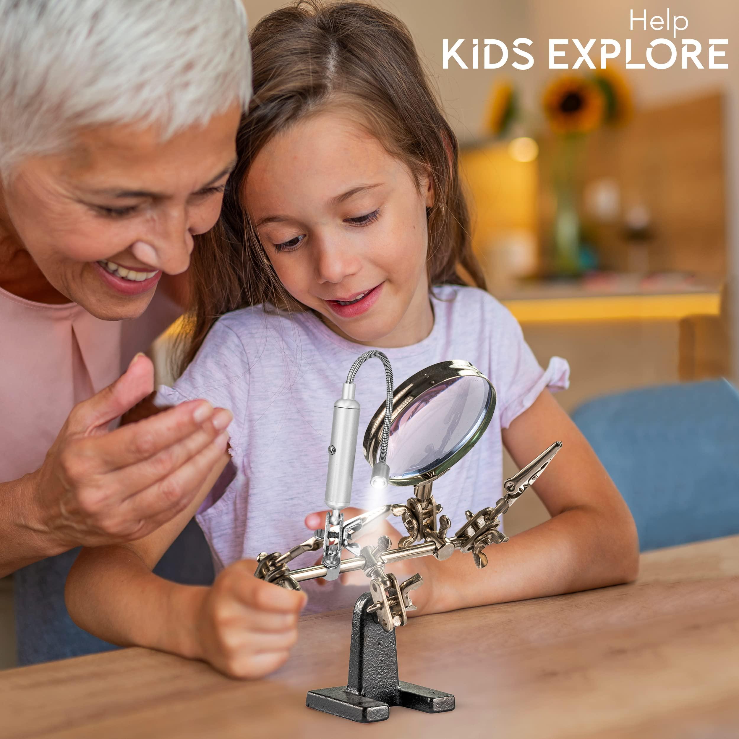 RamPro RamPro - Helping Hand Magnifier Glass Stand with Flexible Neck LED Flashlight & Alligator Clips - 3X Magnifying Lens, Perfect for Soldering, Crafting & Inspecting Micro Objects
