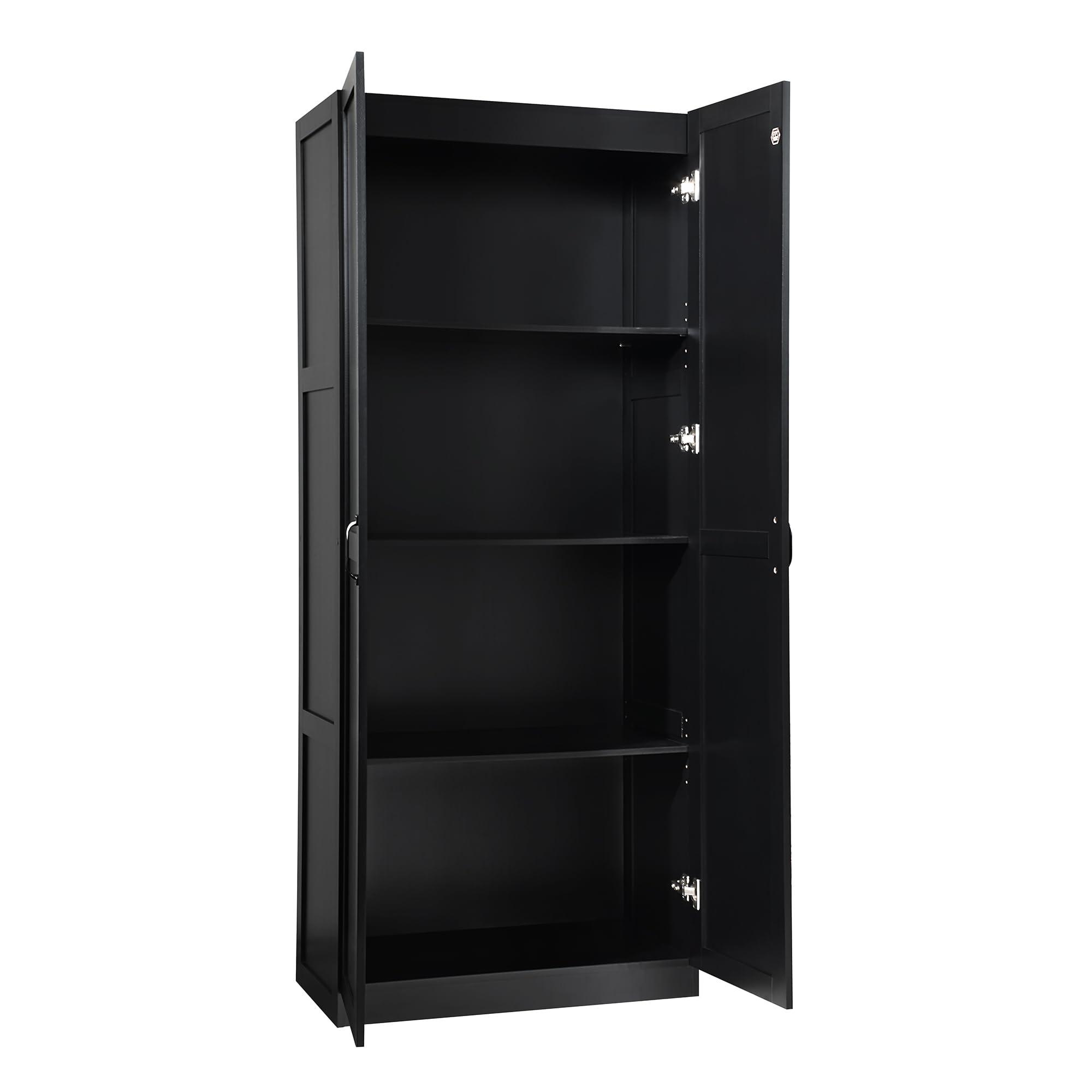 Manhtattan Comfort Manhattan Comfort Hopkins Modern Freestanding Storage Closet with 7 Adjustable Shelves & Soft Close Doors, Multipurpose Wardrobe Cabinet for Bedroom,Bathroom, Garage, Kitchen, Pantry, 72" High, Black