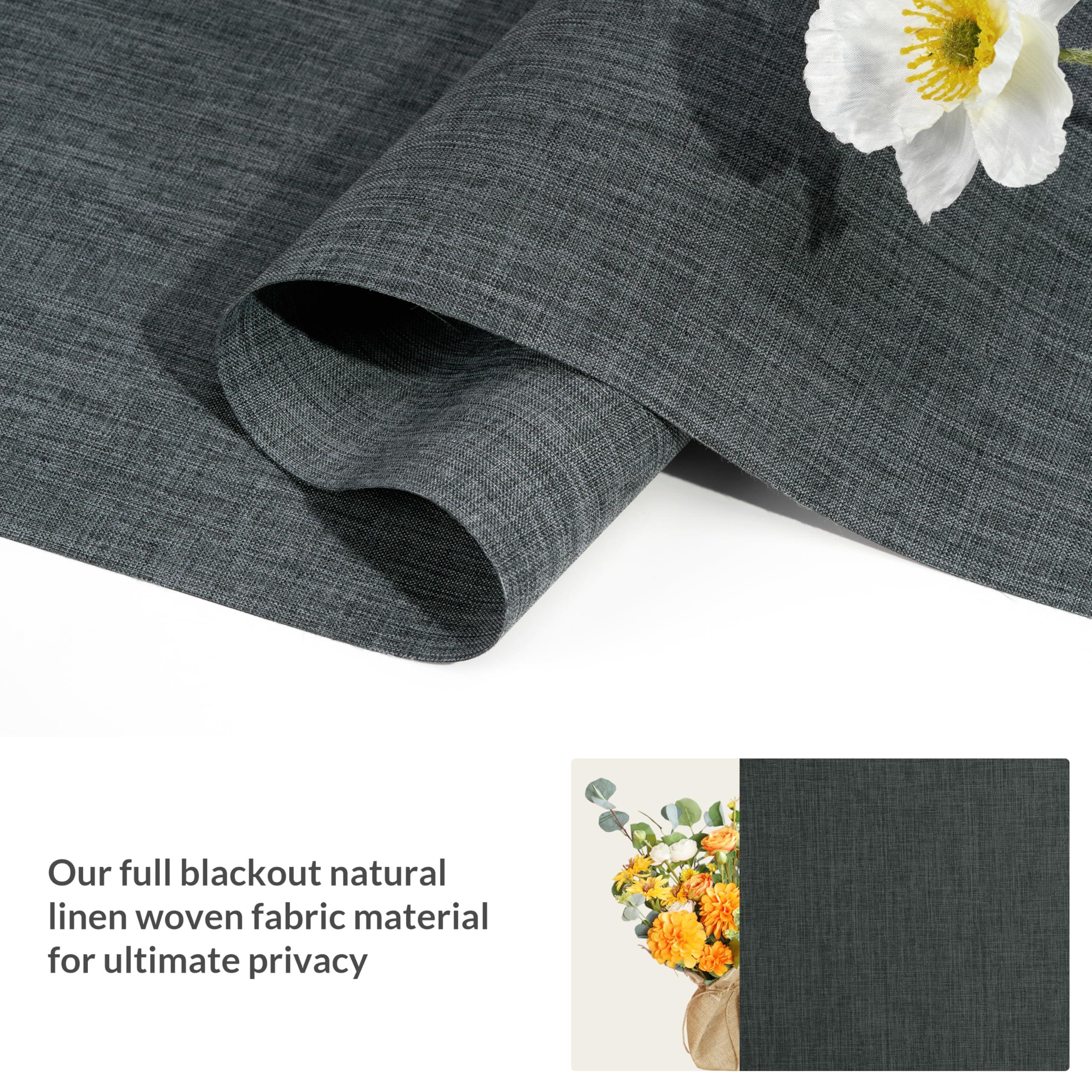 Boolegon Boolegon Blackout Roller Shades for Windows, Cordless Roller Blinds with Linen Fabric-Matched, Custom Roller Blinds for Home Office, Black Grey, 38" W x 64" H