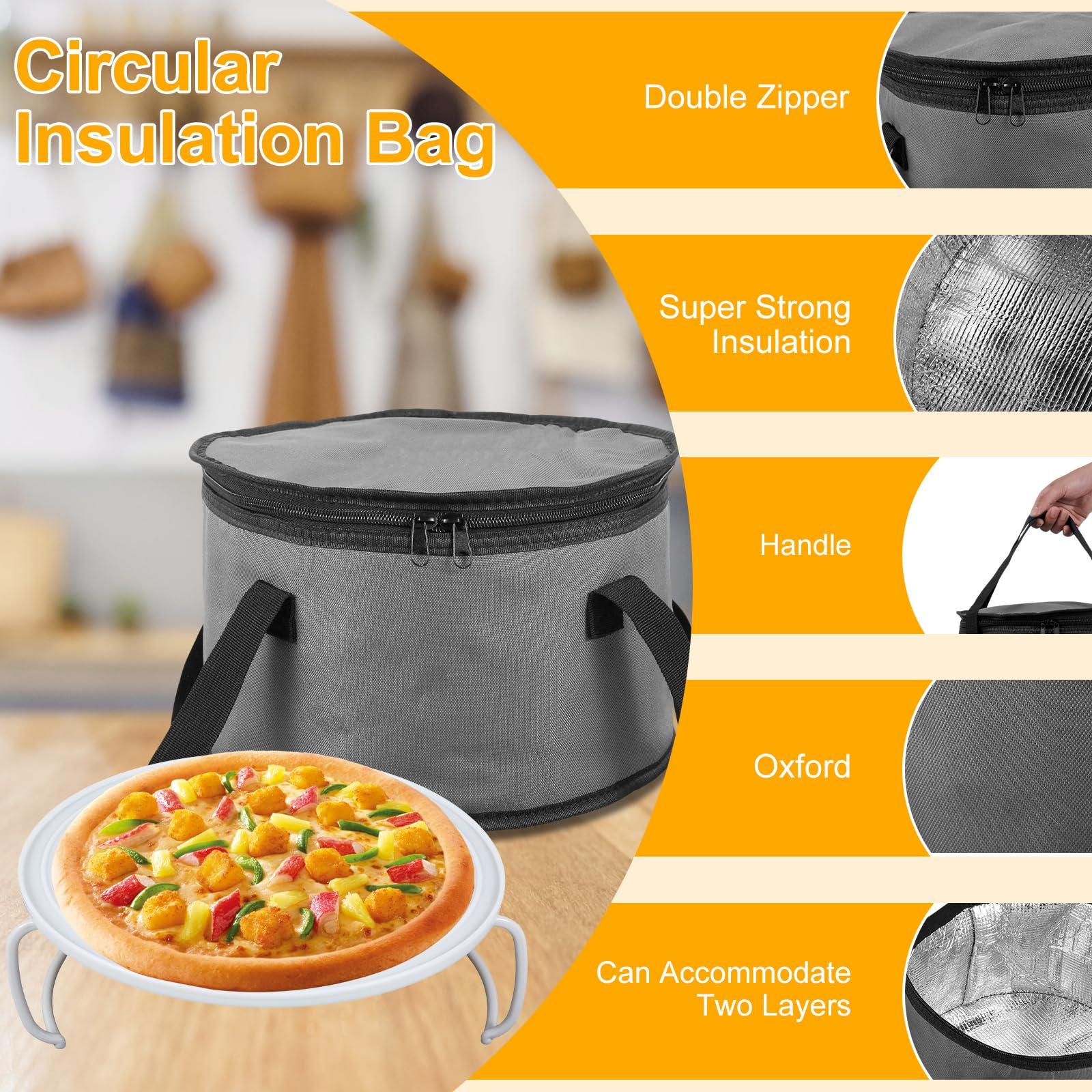 DNAMYJME DNAMYJME Round Pie Carrier with Foldable Tray Oxford Cloth Insulated Casserole Carrier Bag with Lid and Handle Portable Thermal Food Storage Bag 28x18cm for Picnic Hot or Cold Food