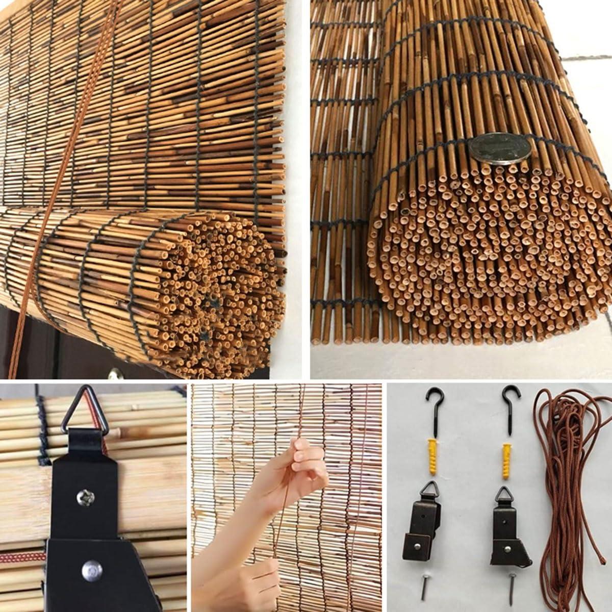 VELLOW Bamboo Blinds for Windows, Bamboo Roman Roll Up Shades for Indoor/outdoor Patio, Light Filtering Bamboo Shades Privacy Screen Woven Blackout Curtains Cordless 48 60 64 66 72 84 96in High (Size : 48"