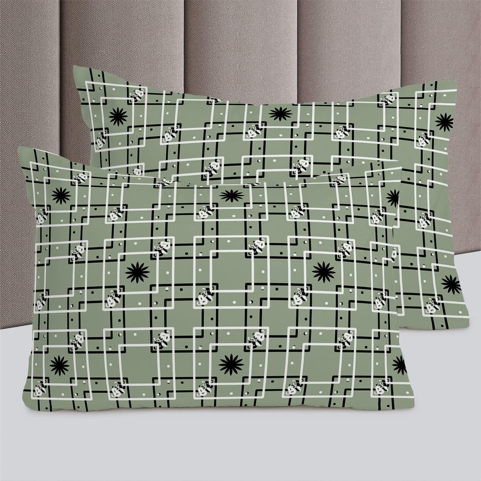 Debedcor Cal. King Comforter Covers Sets Black White Geometric 4 Piece Duvet Cover Set Lightweight Microfiber Soft Bedding Set for Adult Teen, Box Plaid Polka Dot Green