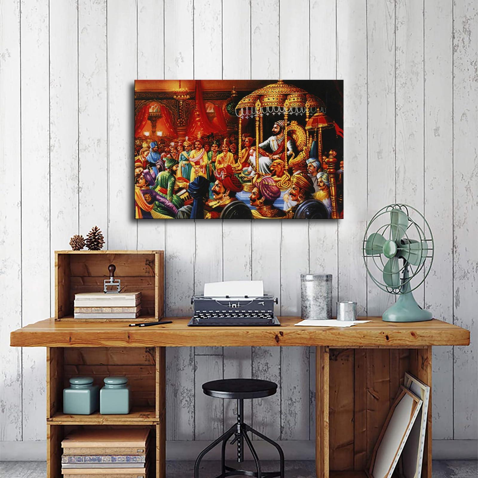 EviKoo EviKoo Chhatrapati Shivaji Maharaj Hinduism Abstract Painting Poster Canvas Wall Art HD Printing Modern Aesthetics Home Office Cafe Living Room Bedroom Home Garage Decor (2030inch-No Framed)