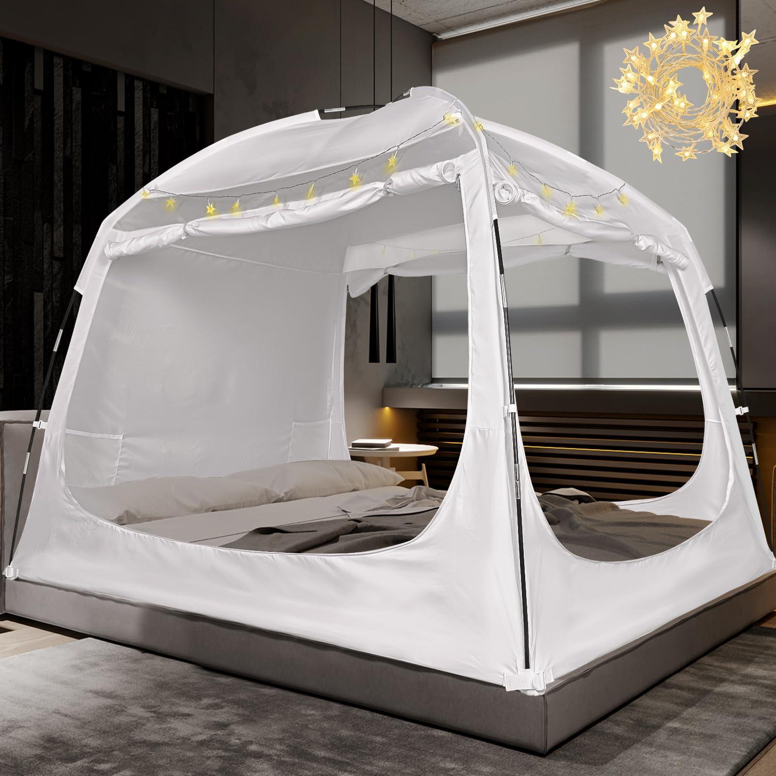 RIYDH RIYDH Bed Tent Bed Canopy Queen Size for Adult and Kids - Portable Sleeping Tents Indoor Dream Tents 70% Blackout with String Light 3 Doors Breathable Privacy Space Tents