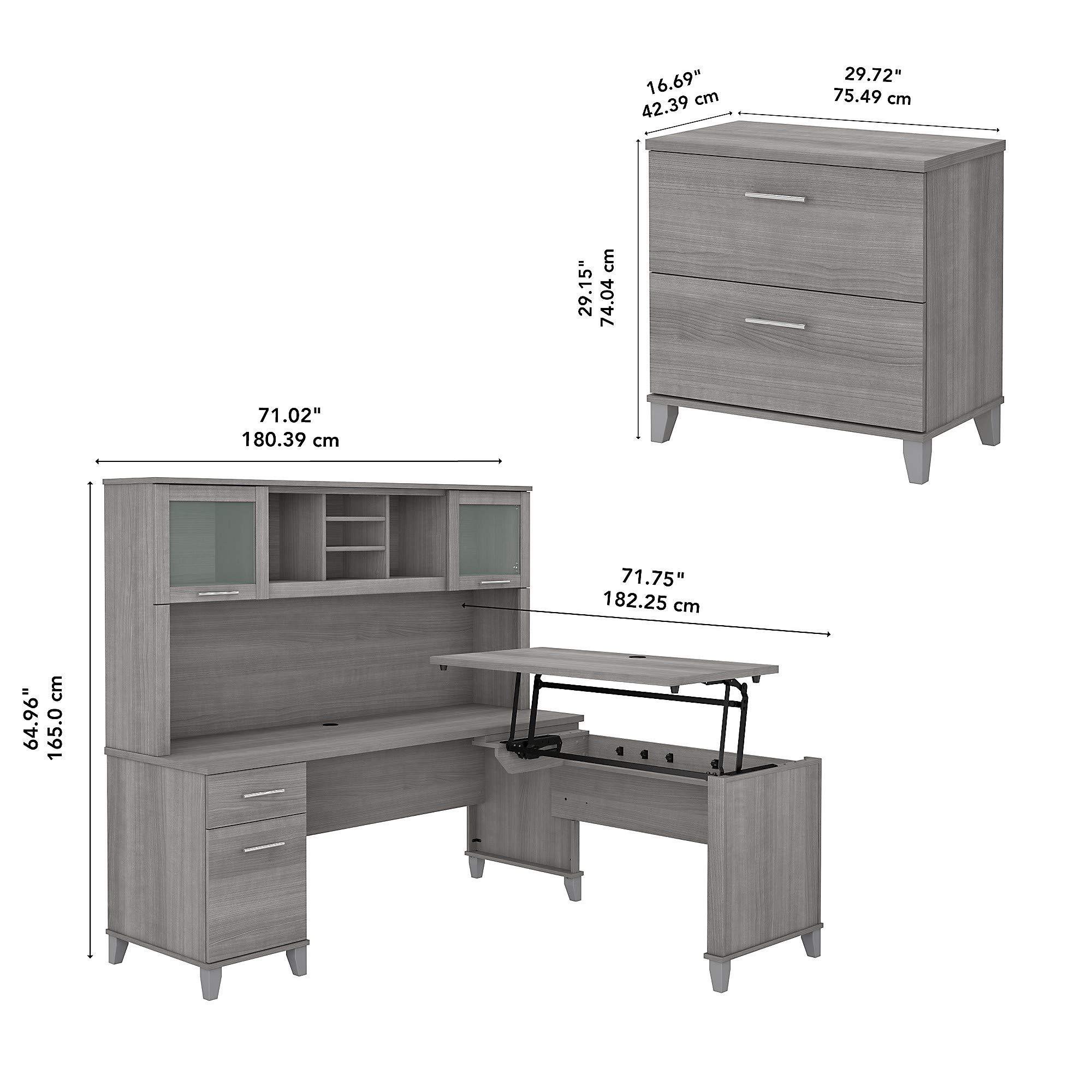 Bush Furniture Bush Furniture Somerset 72W 3 Position Sit to Stand L Shaped Desk with Hutch and File Cabinet in Platinum Gray