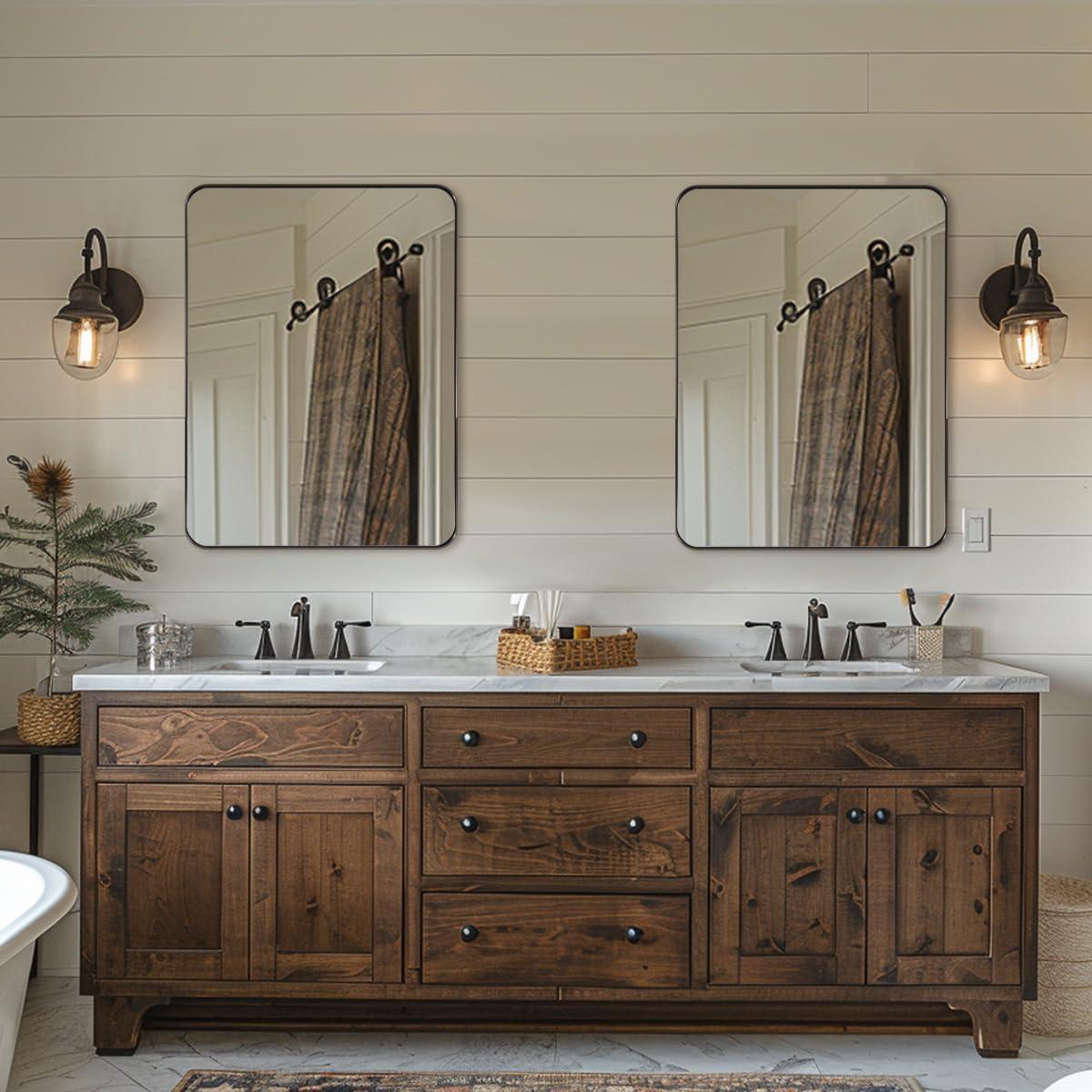 ANDY STAR ANDY STAR Wall Mirror for Bathroom, 20x28Brushed Bronze Bathroom Mirror, Rounded Rectangle Mirror in Premium Stainless Steel Metal Frame Hangs Horizontal Or Vertical