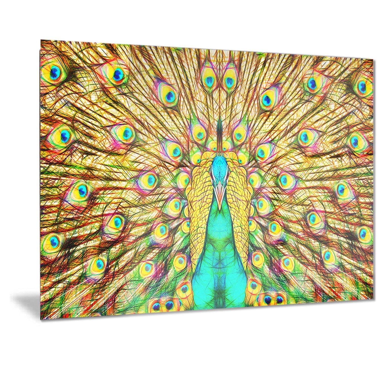 Design Art Designart Flashy Feathers-Peacock Metal Wall Art-MT2414-40x30, 30\'\' H x 40\'\' W x 1\'\' D 1P