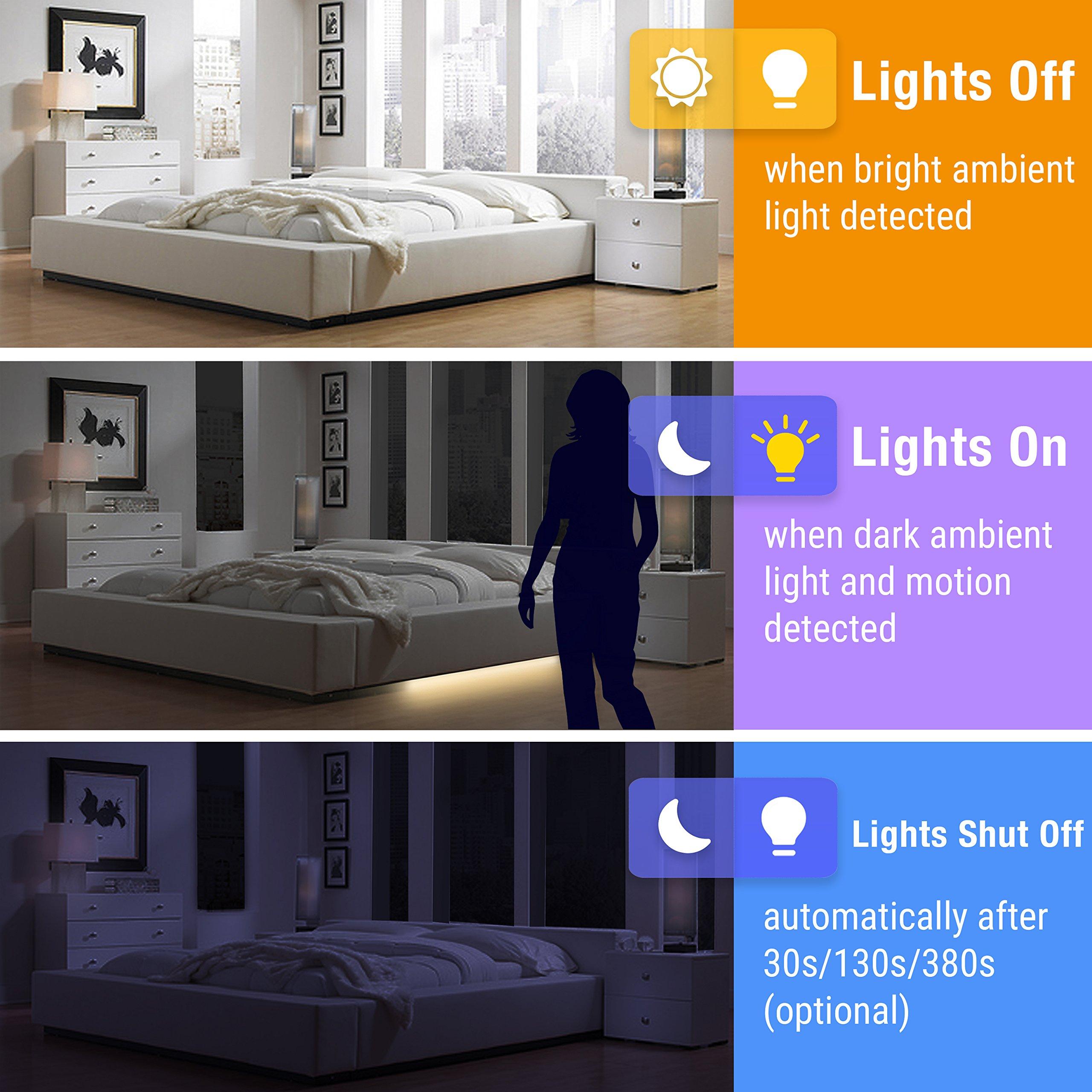illumiForce illumiForce Under Bed Lights Motion Sensor, Motion Activated Bed Lighting,12V Power Adapter, Dimmable LED Strip Night Light for Bedroom,Stairs,Crib,Cabinet,Warm White -2 x 5FT -Dual Kit