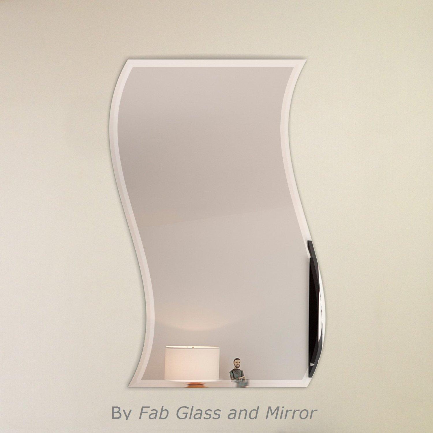 Fab Glass and Mirror Fab Glass and Mirror M-Wavy-HKS Wavy Beveled Polish Frameless Wall Mirror with Hooks, 24\" x 36\"