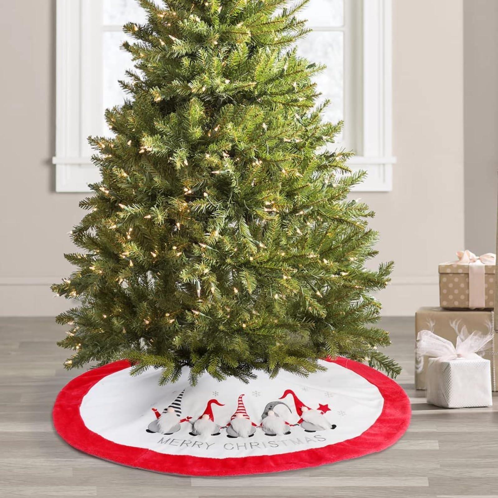Gerson Gerson Company 48 inch Merry Christmas Gnome Tree Skirt with Red Border Trim