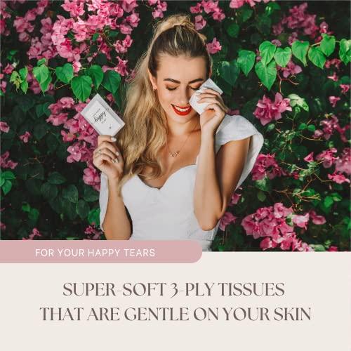 PureRejuva Wedding Tissues Packs For Guests- Set of 40- For Your Happy Tears Tissues- Wedding Favors for Guests Frosted-Paper Bulk Individual Tissue Packs & Items for Wedding Welcome Bags by PureRejuva