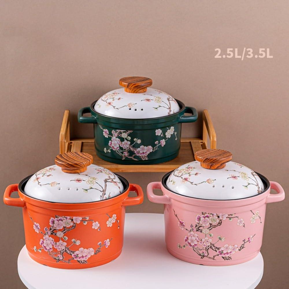 YIORYO YIORYO Casserole Clay Pot Ceramic Bowls with Lid Heat-Resistant Cooking Nonstick Stock Pot Soup Pot Cookware Stovetop Easy To Clean (Size : Green), xingxingdiandeng1